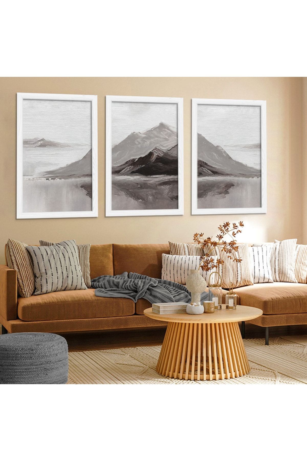 Beyaz Ahşap Çerçeveli Kolaj Çizim Modern Tablo