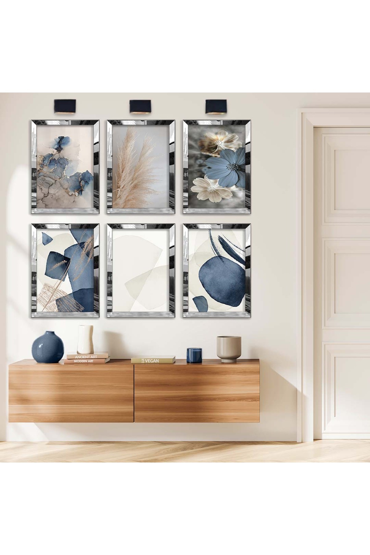 Salon Tablosu Çizim Ve Geometrik Desen 6'Lı Pleksi Kenar Solmaz MDF Tablo Seti