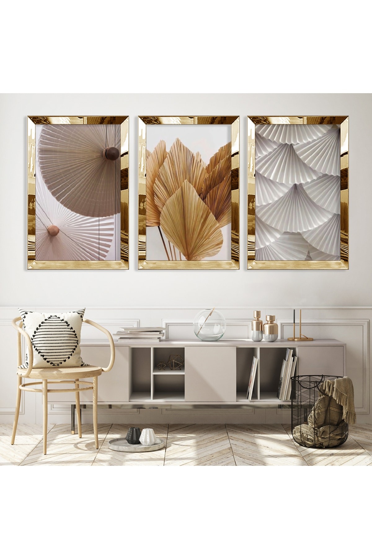 Altın Beyaz Renk Gold Pleksili Saat Ve Solmaz MDF Tablo