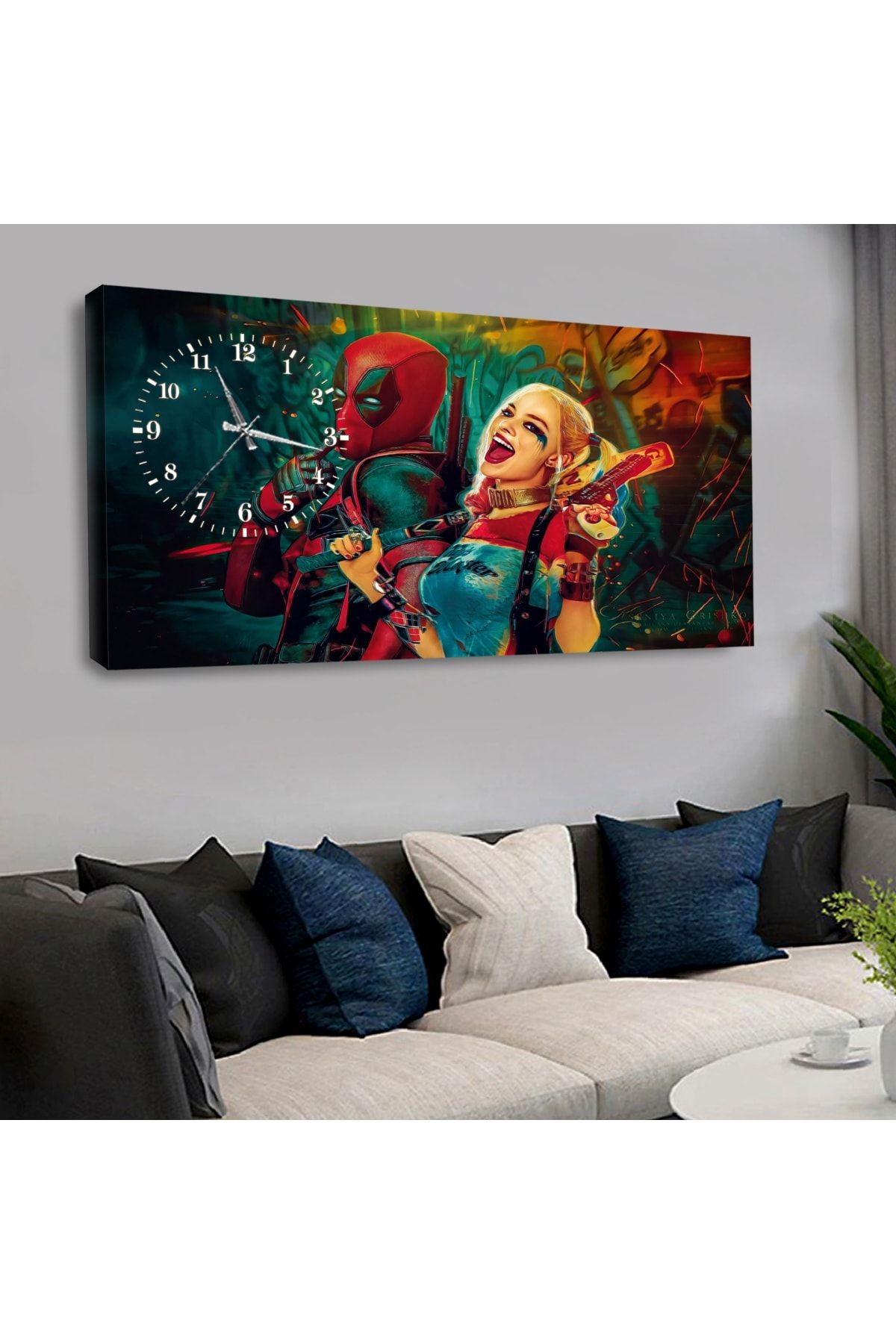 Kanvas Deadpool Ve Harley Quinn Saatli Tablo