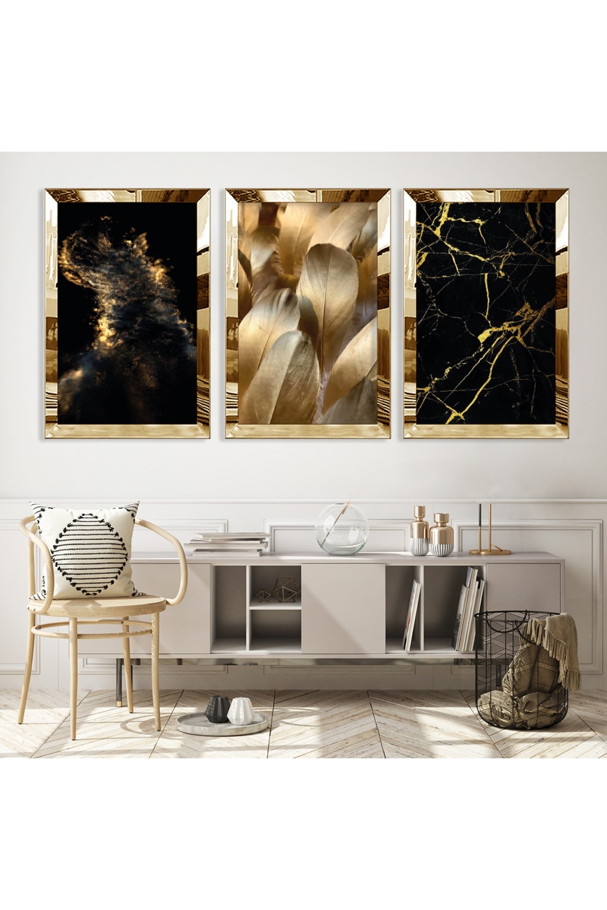 Sanat Tablosu Siyah Renk Gold Pleksili Saat Ve Solmaz MDF Tablo