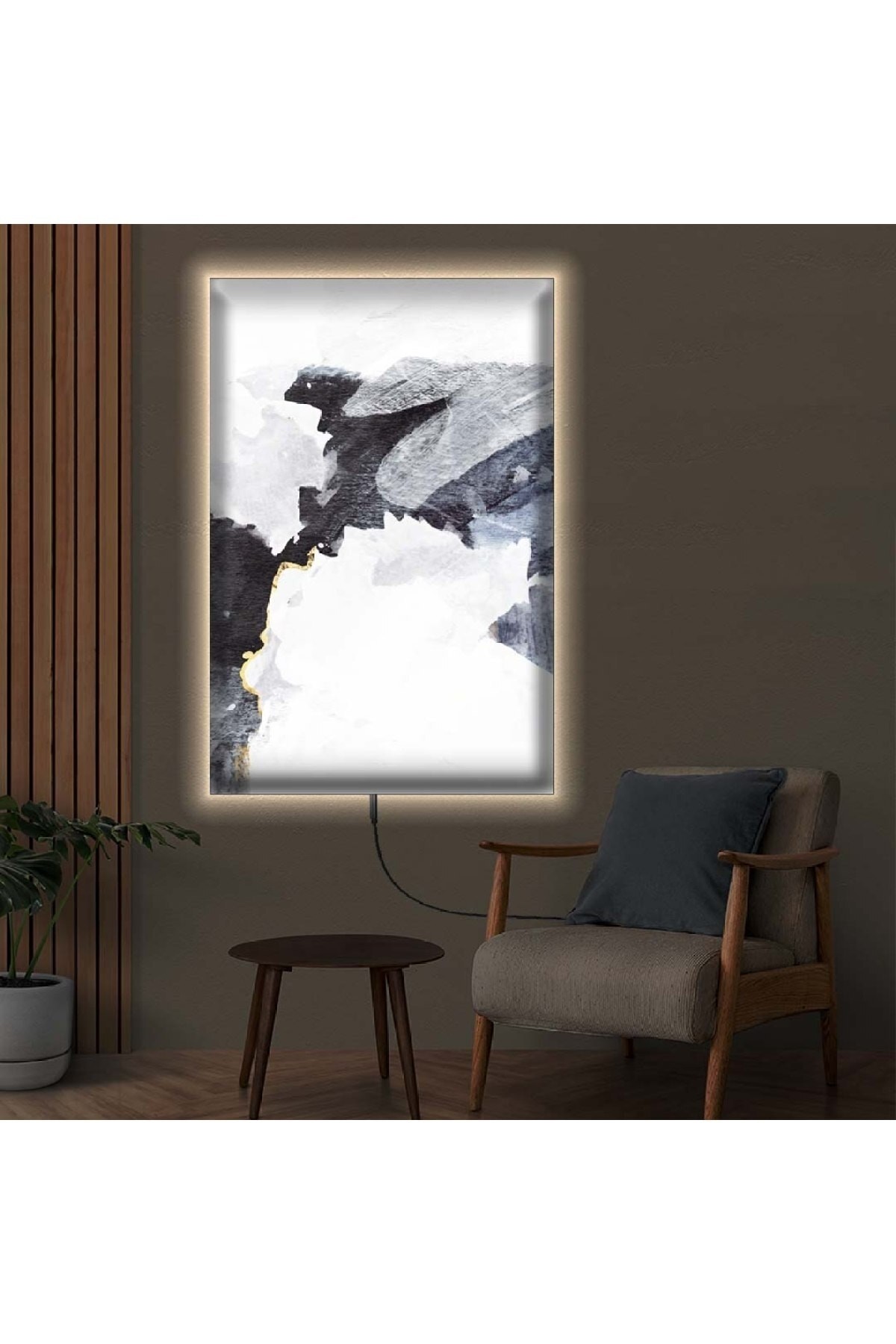 Modern Sanatsal Ledli Soyut Desen Ahşap Şase Dijital Baskı Kanvas Tablo 50X70Cm