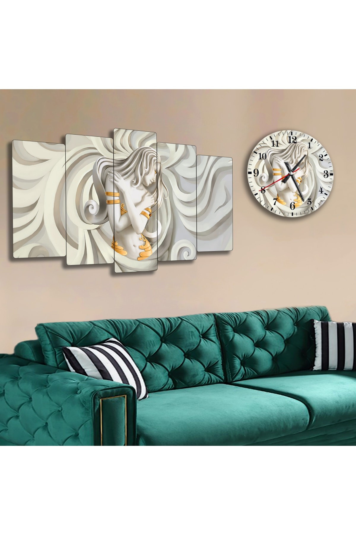 Kadın Sanat Ekstra Dayanıklı Solmaz MDF Tablo Ve Saat Kombin