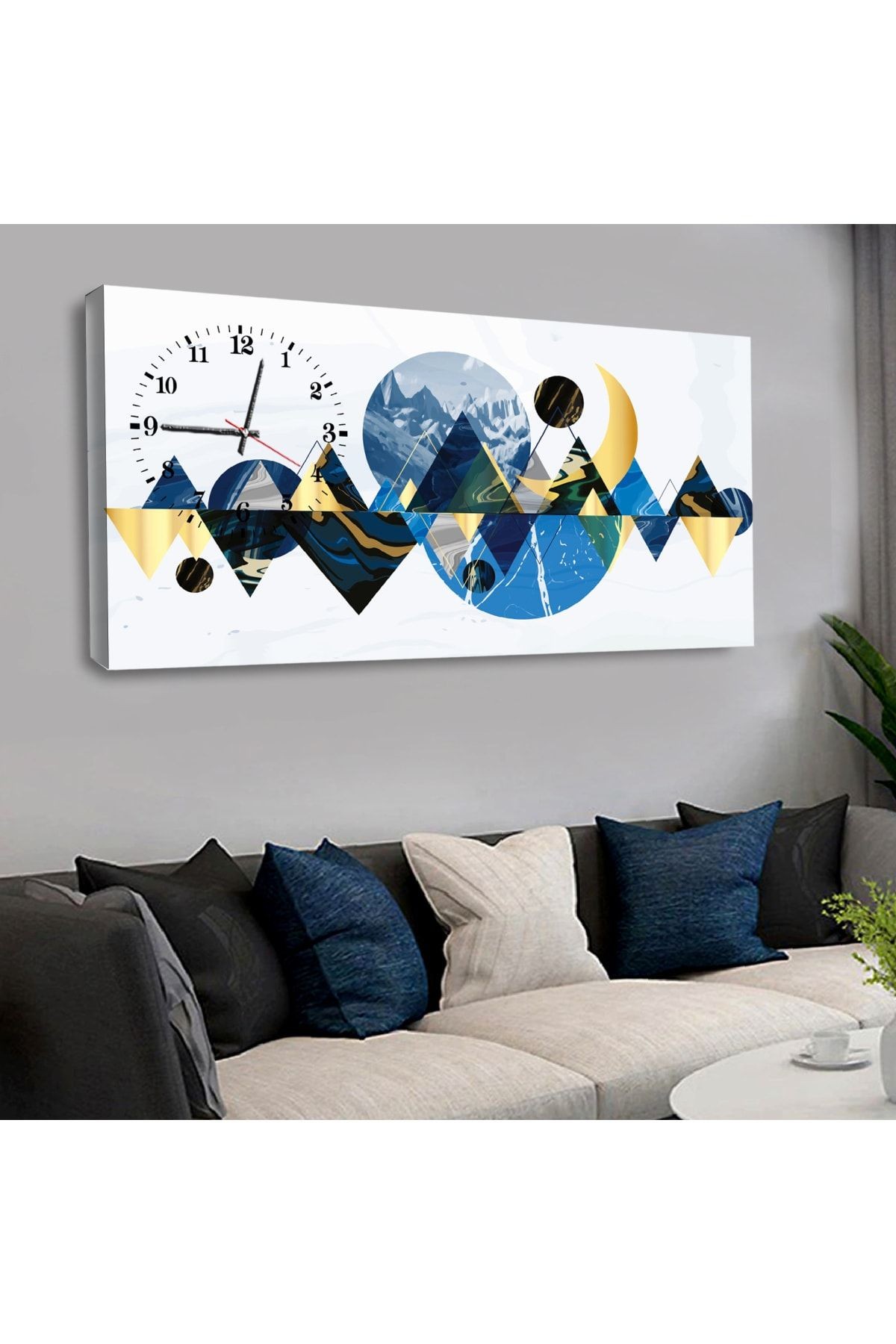 120 X 60 Saatli Kanvas Kolaj Çizim Dağ Tablo