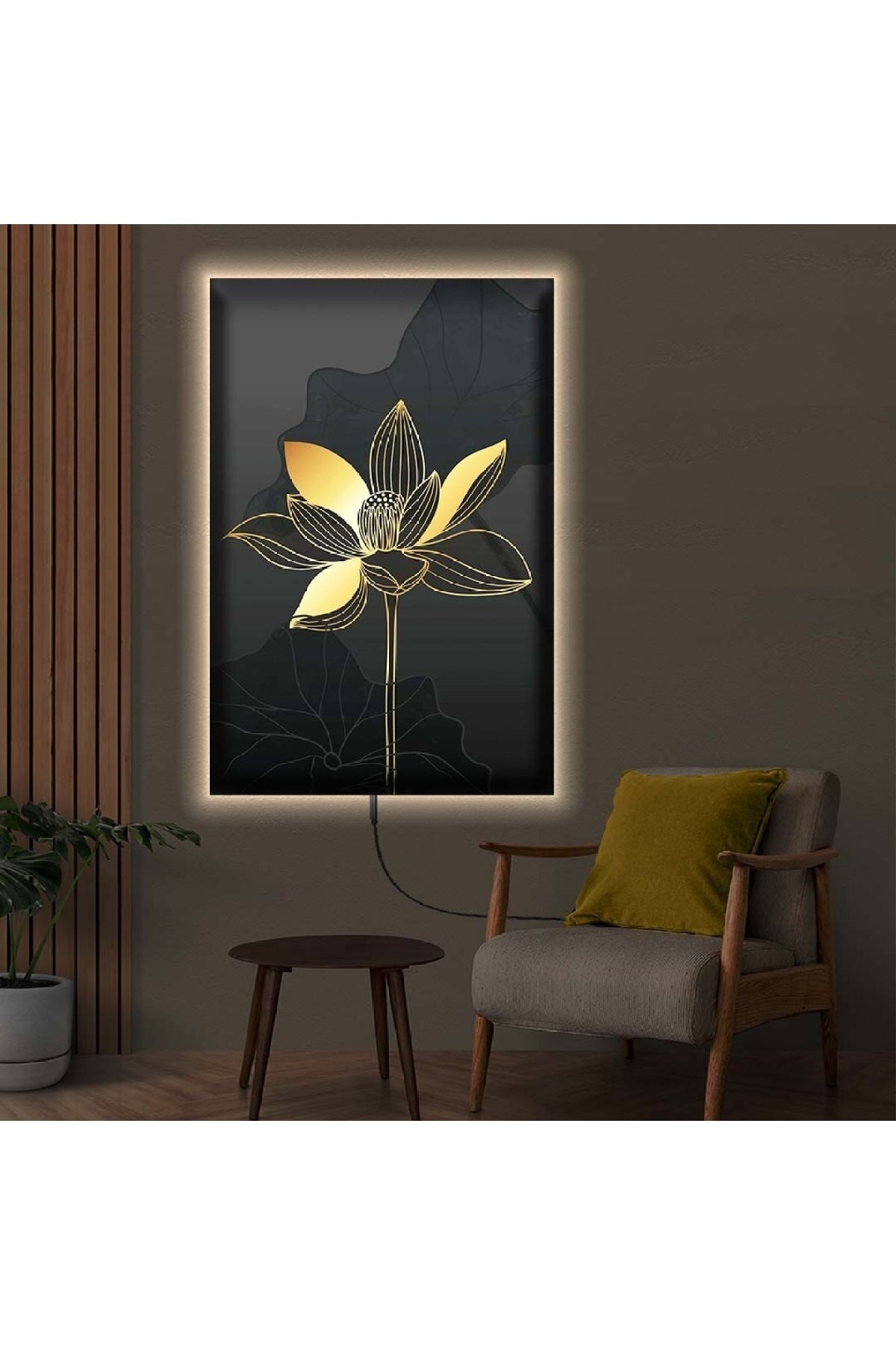 Renkli Ledli Soyut Desen Çiçek Ahşap Şase Dijital Baskı Kanvas Tablo 90X60Cm