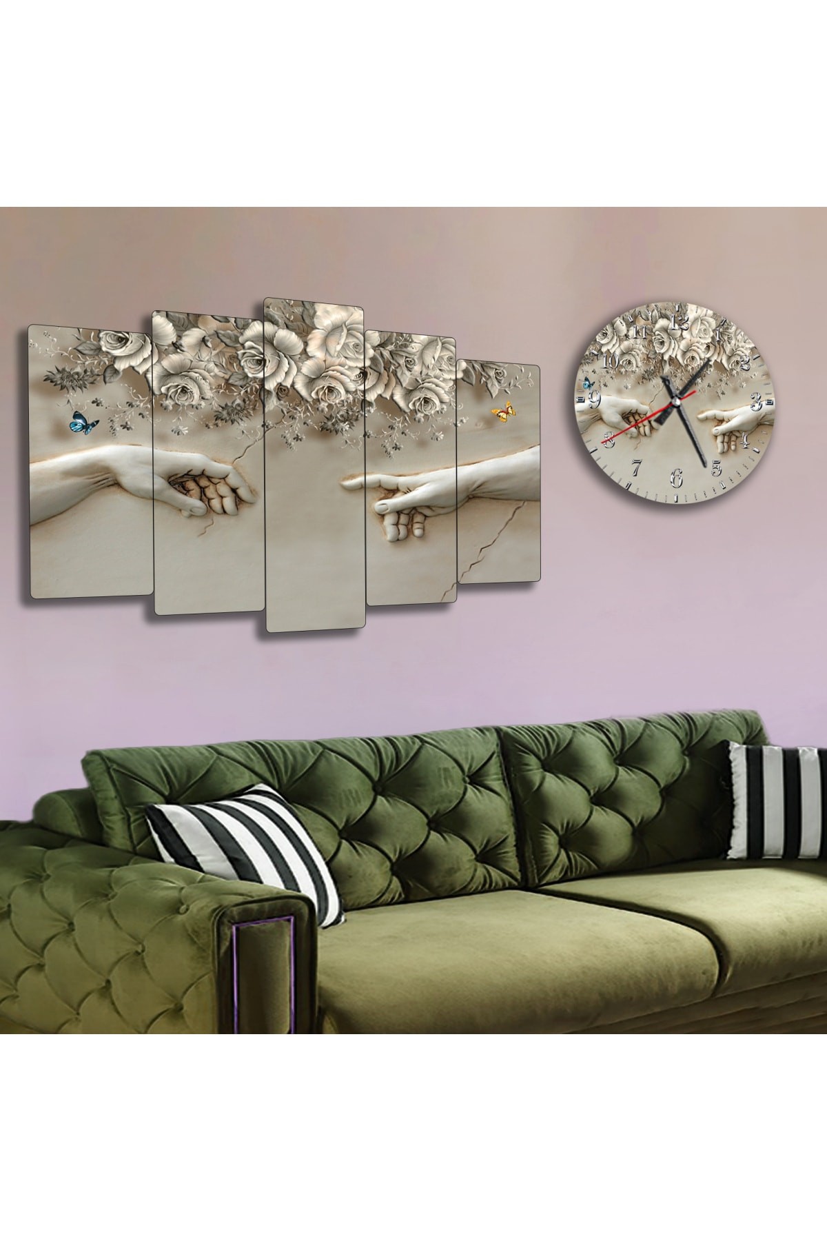 Canlı Heykel Sanat Solmaz MDF Tablo Ve Saat Kombin