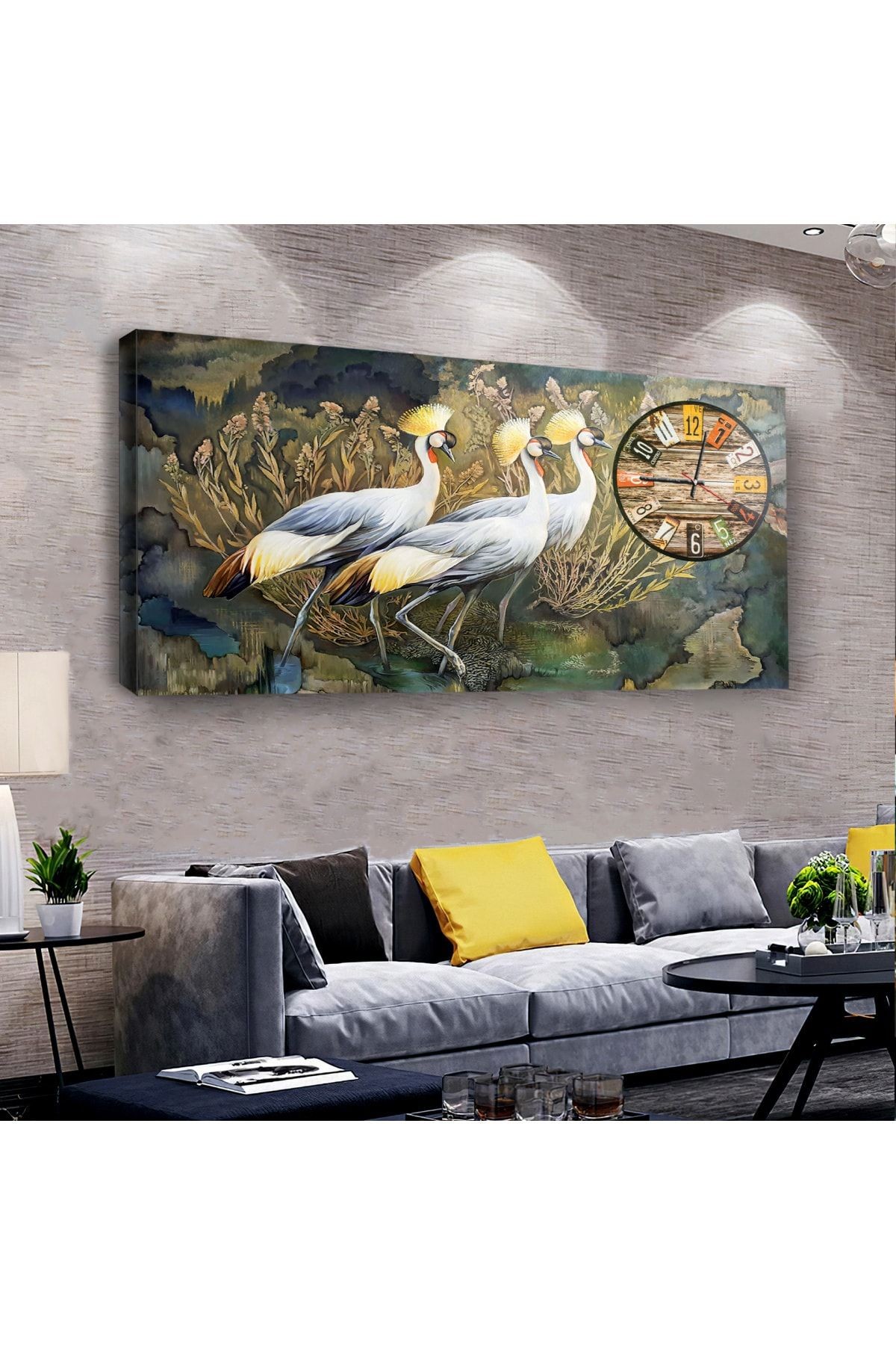 Kuş 120 X 60 Saatli Kanvas Tablo