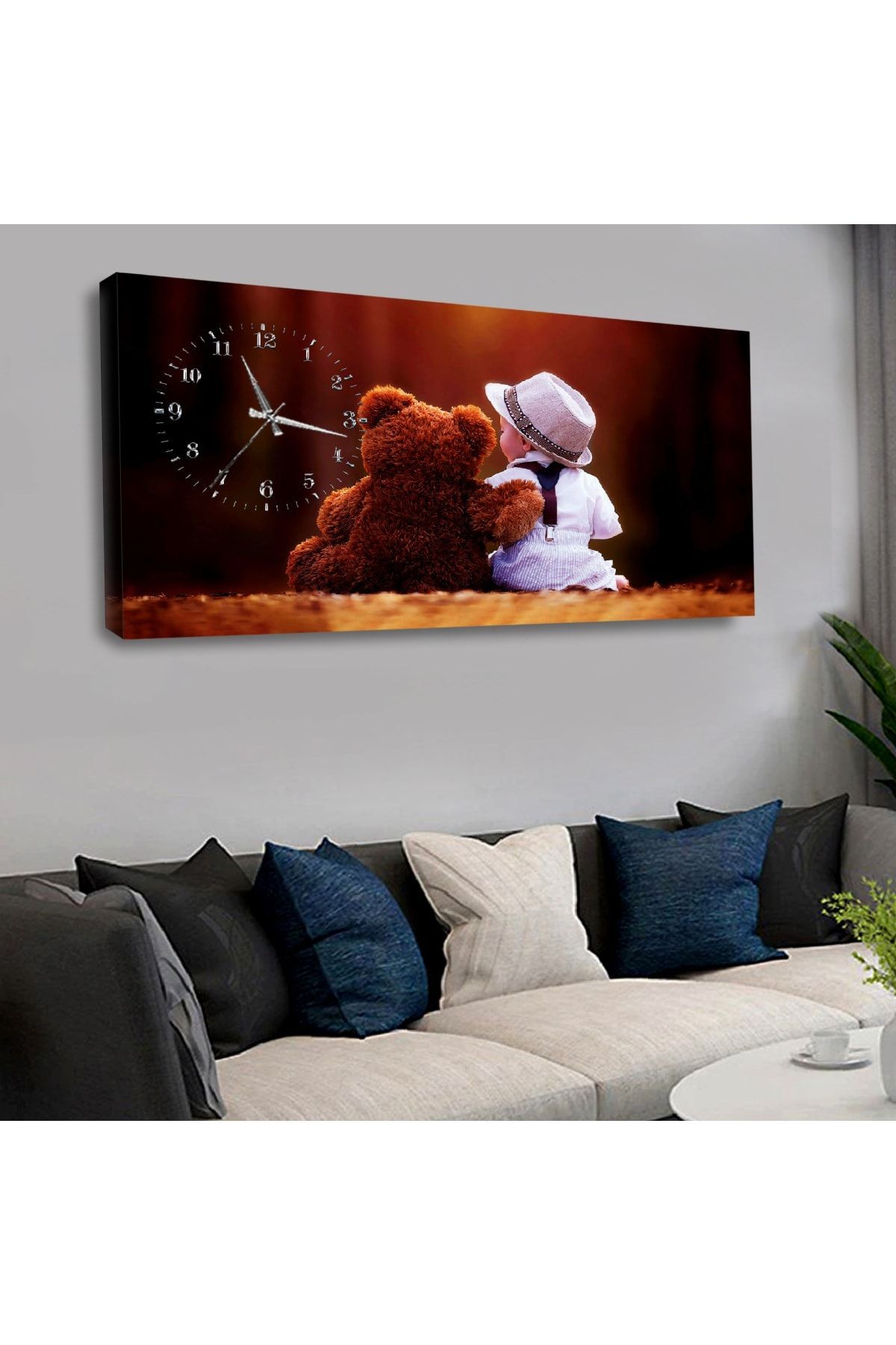 Kanvas Ayıcık Ve Çocuk Dostluk Saatli Tablo