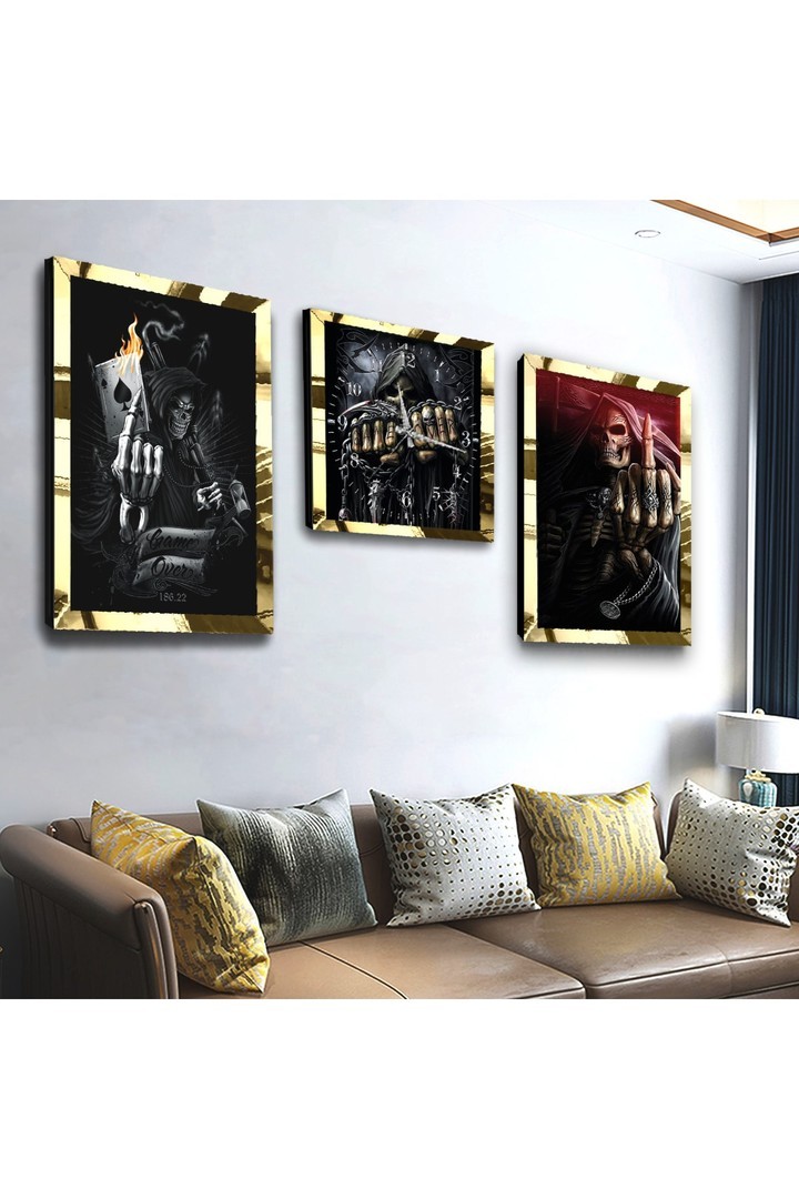 Modern Tablo Ölüm Meleği Gold Pleksili Saat Ve Solmaz MDF Tablo