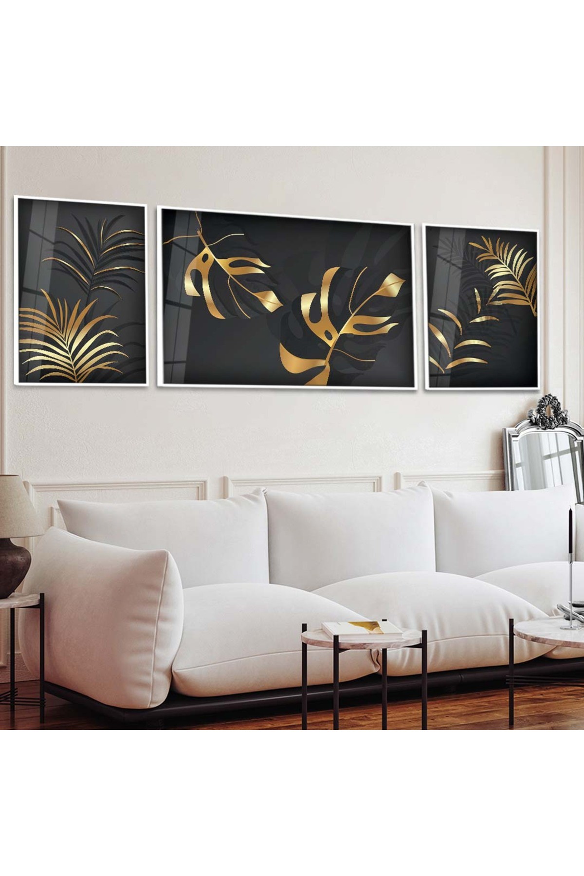 Canlı Minimalist Çizim Soyut Desen 3'Lü Metal Çerçeveli Kırılmaz Cam Tablo