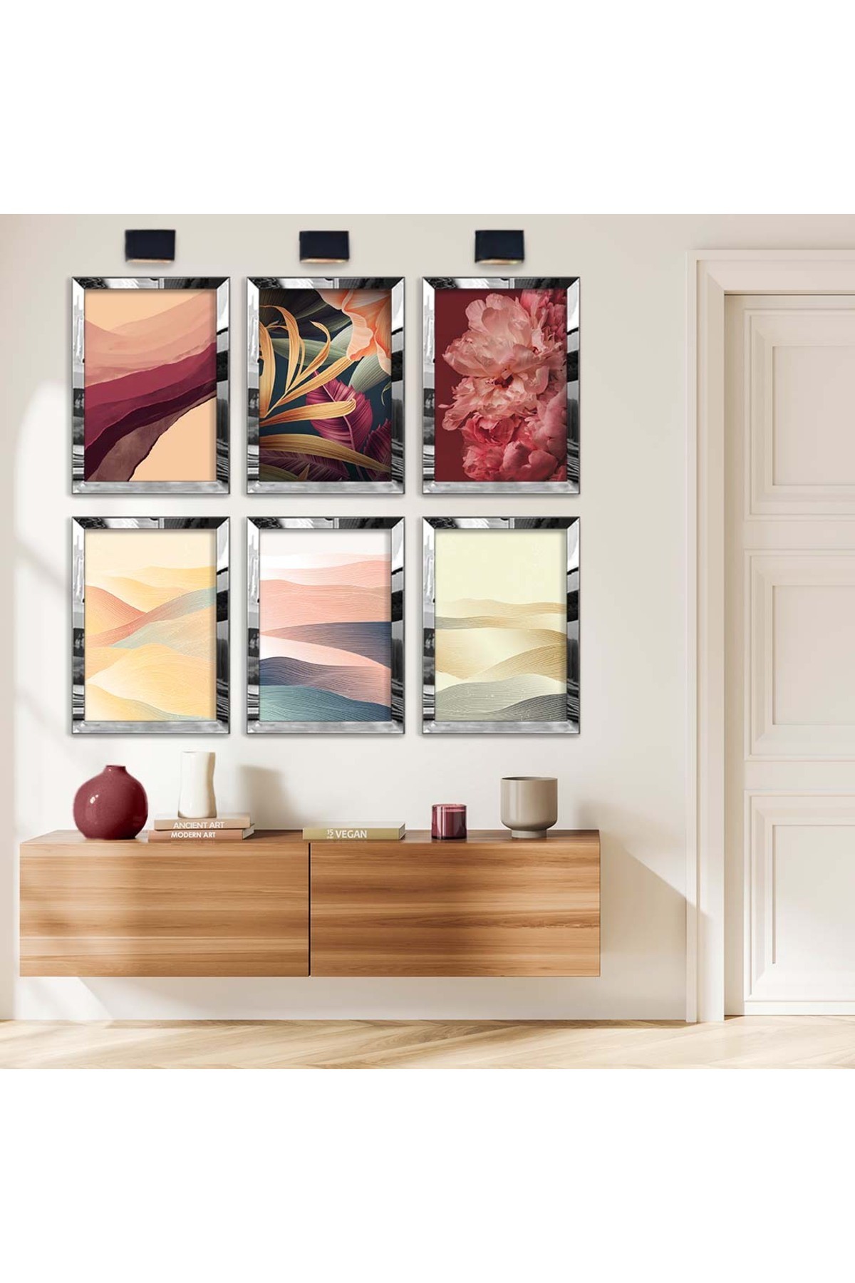Modern Çizim Soft Tema 6'Lı Pleksi Kenar Solmaz MDF Tablo Seti