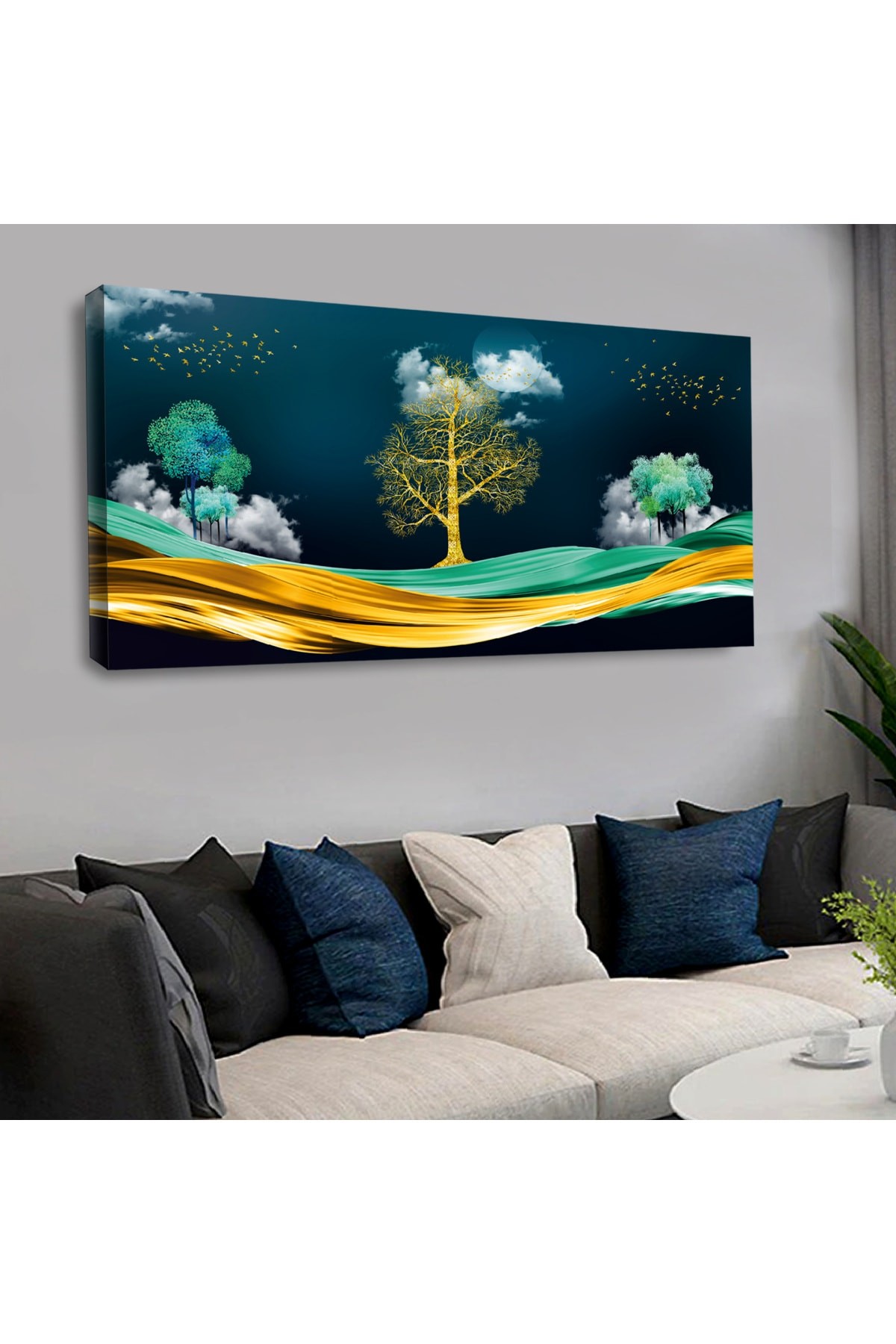 Ahşap Şase Dijital Baskı Kanvas Ağaç Manzara Tablo 120X60Cm