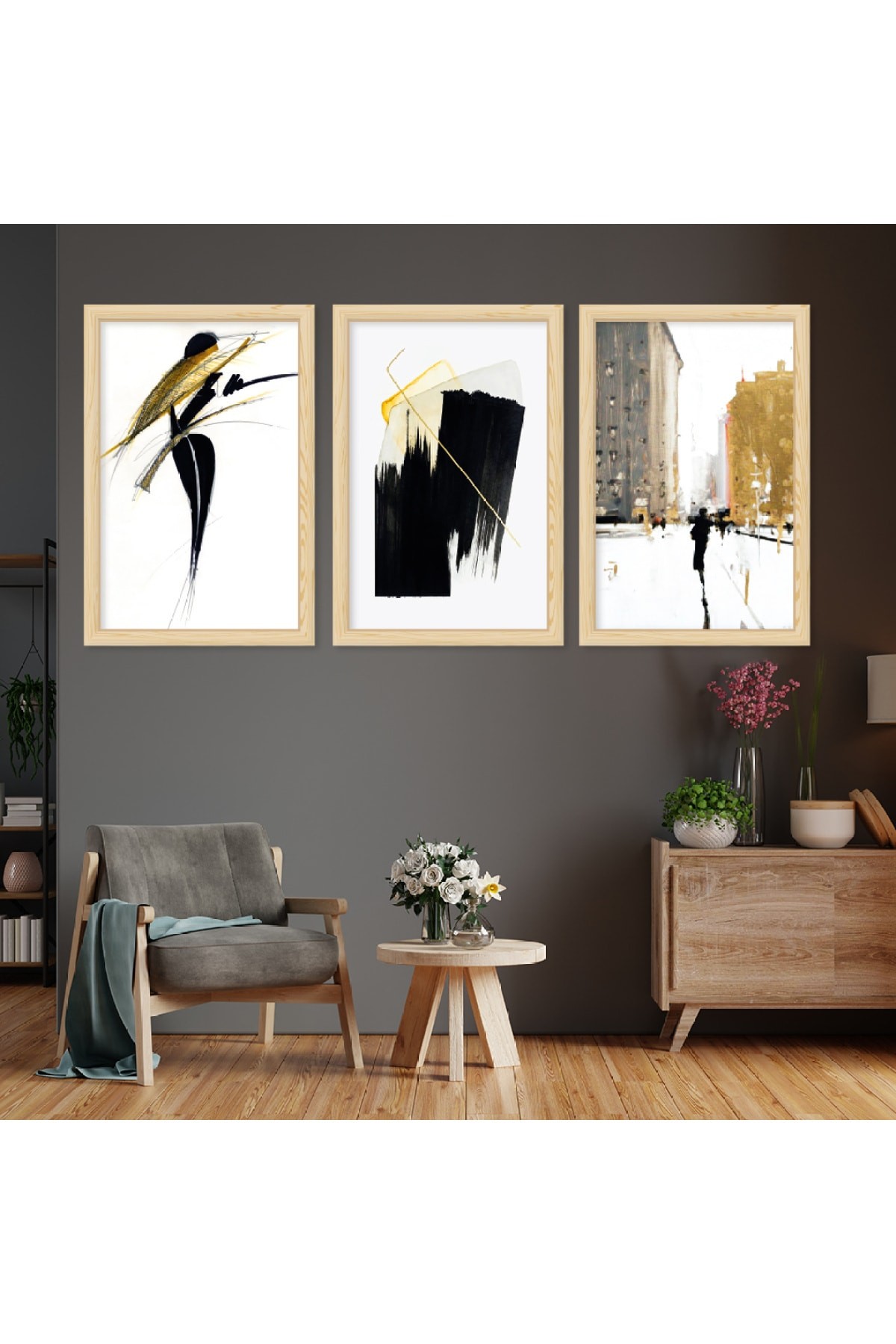 Sanatsal Ahşap Çerçeveli Modern Çizim Tablo