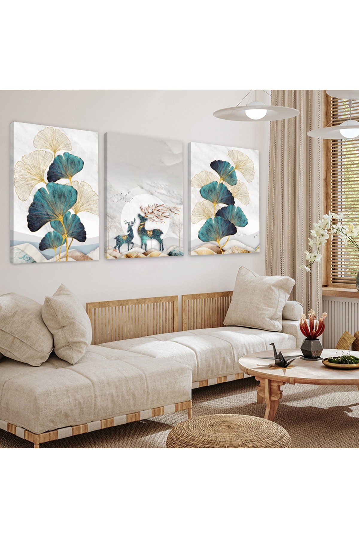 Tasarım Minimalist Tablo Soyut Desen 3'Lü Ahşap Şase Dijital Baskı Kanvas Tablo