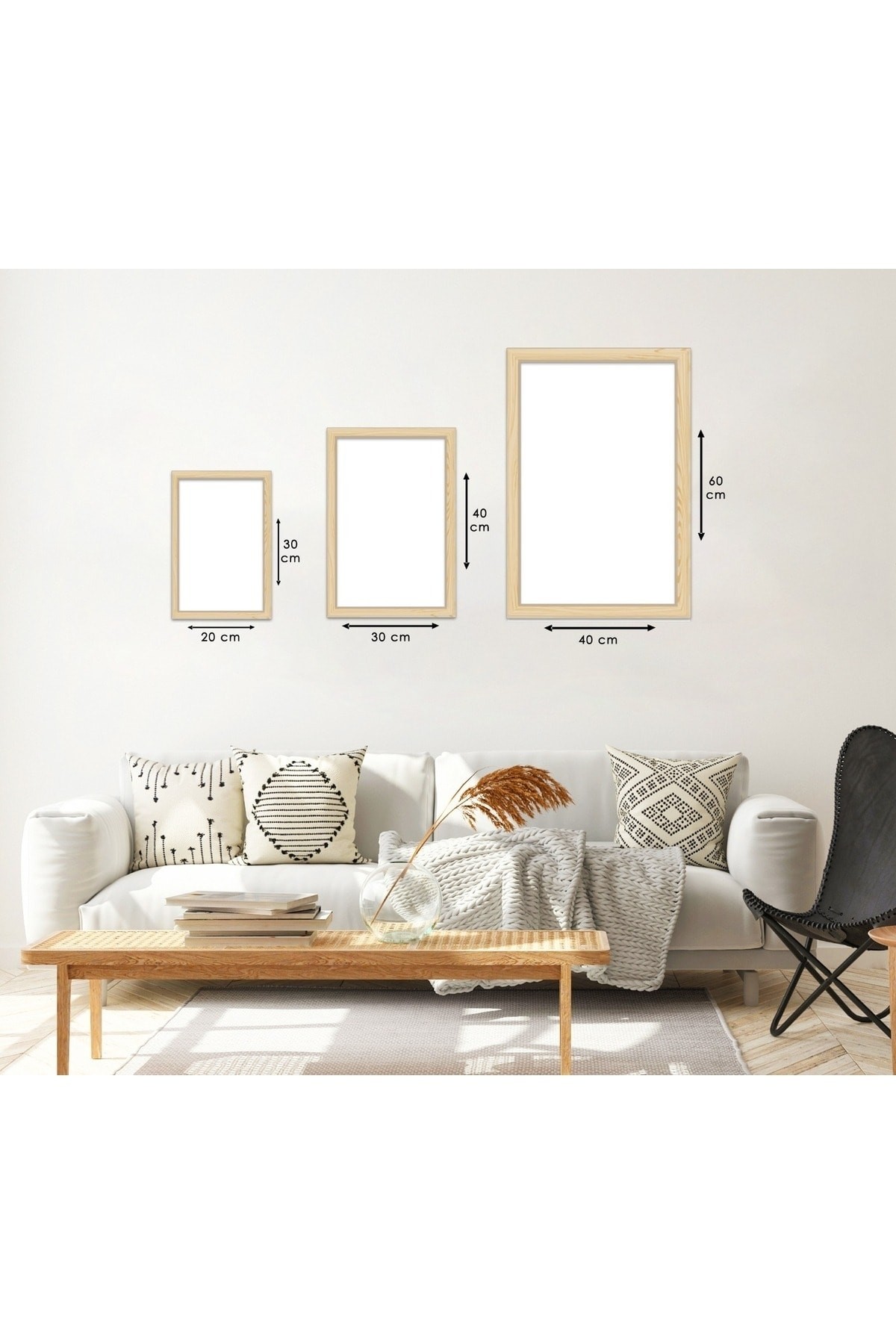 Canlı Minimalist Ahşap Çerçeveli Kolaj Çizim Çiçek Tablo