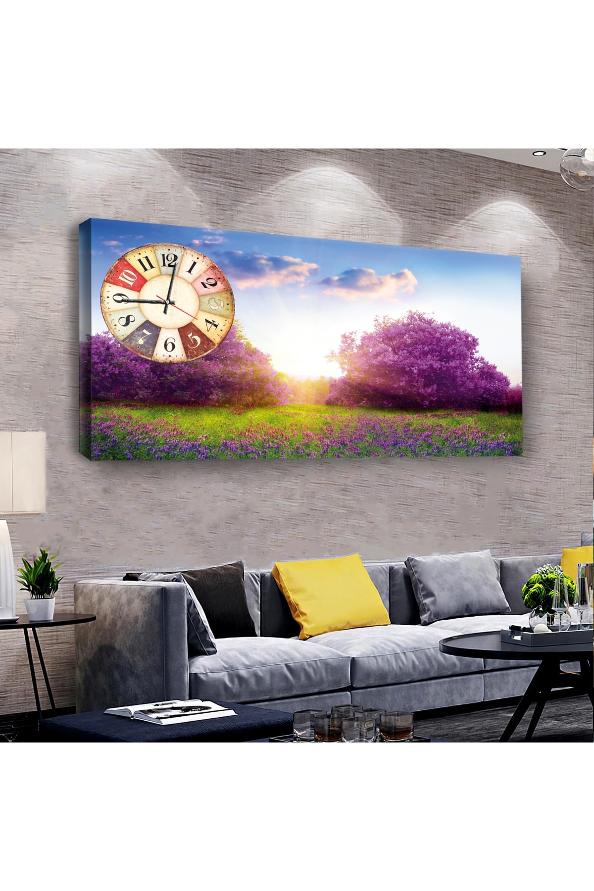 Bahar saatliAhşap Şase Dijital Baskı Kanvas Tablo 100X50Cm