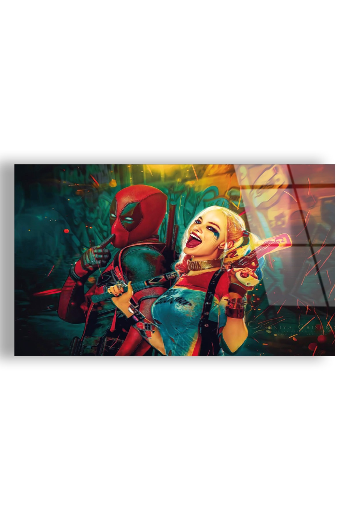Salon Tablosu Harley Quin UV Baskı Kırılmaz Cam Tablo