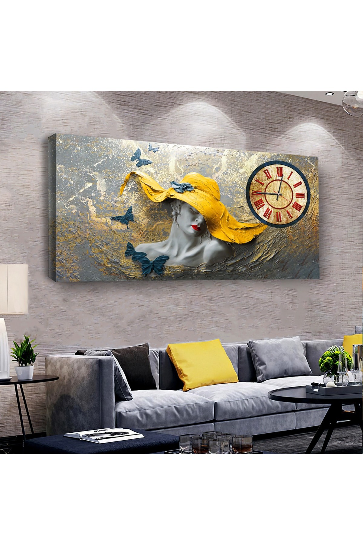 Heykel saatliAhşap Şase Dijital Baskı Kanvas Tablo 100X50Cm