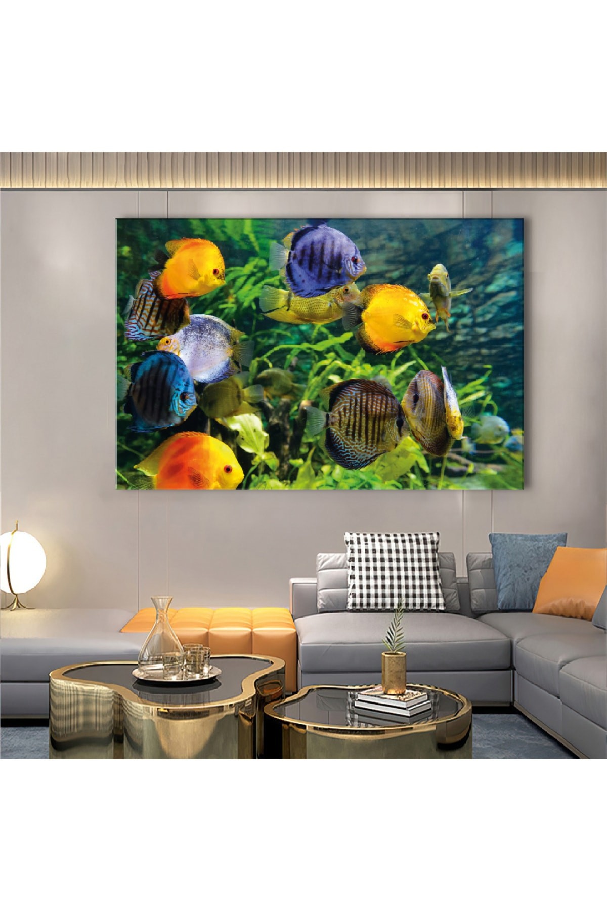 Su Altı Dünyası Ahşap Şase Dijital Baskı Kanvas Tablo 120X80Cm