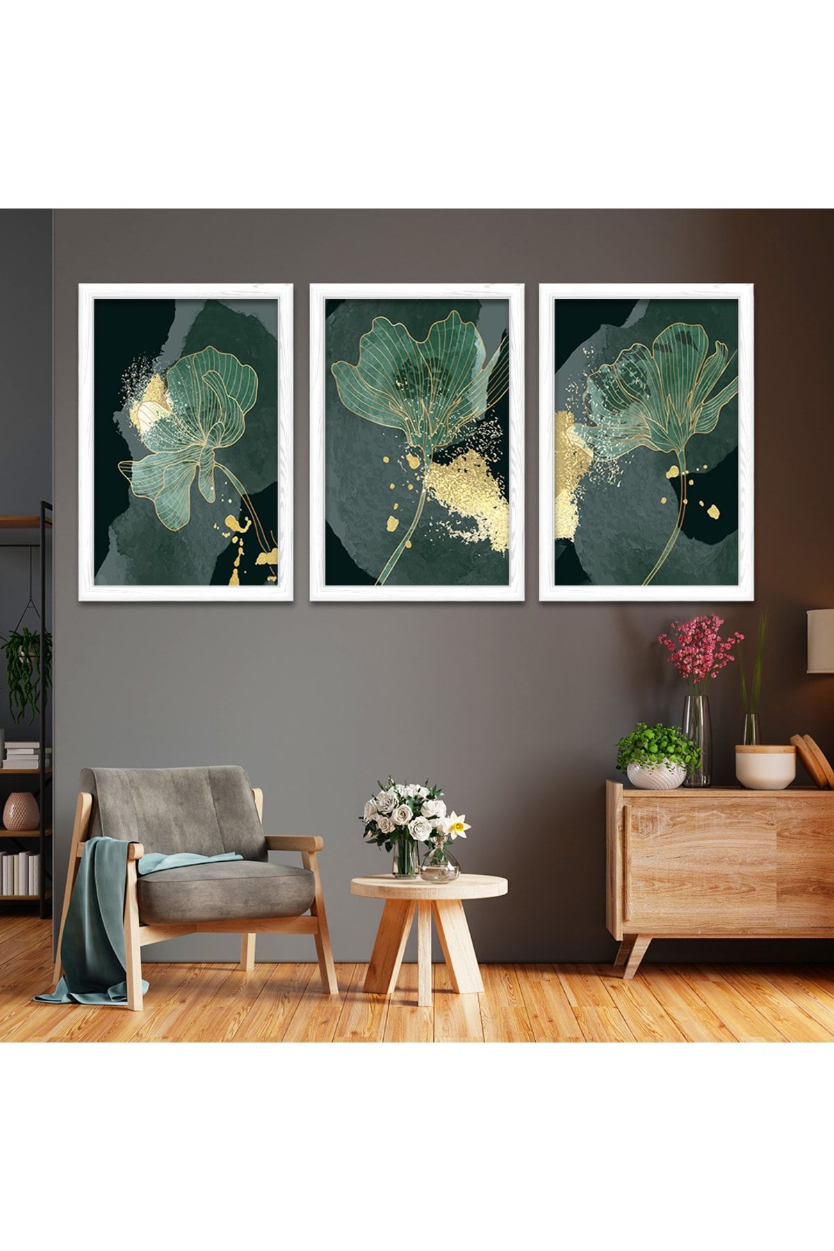 Ahşap Çerçeveli Kolaj Çizim Çiçek Tablo