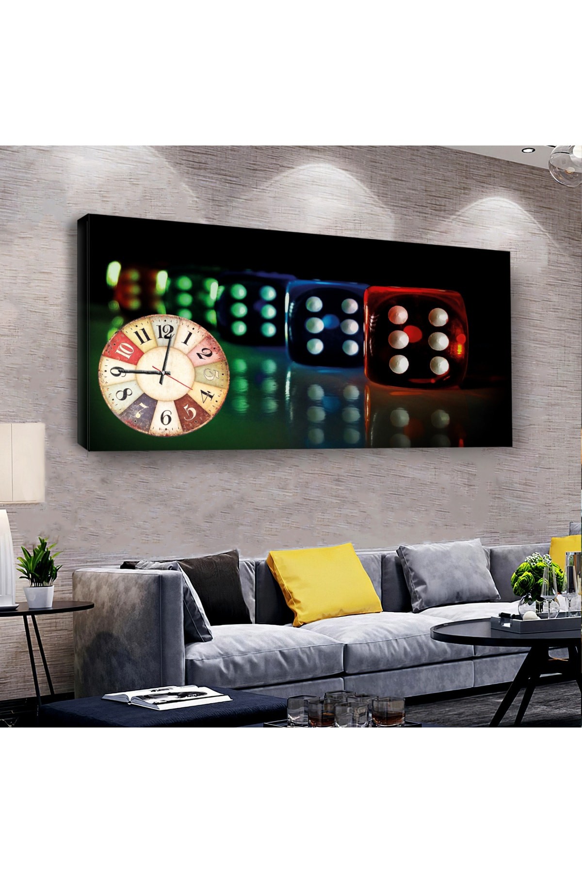 Zar saatliAhşap Şase Dijital Baskı Kanvas Tablo 120X60Cm