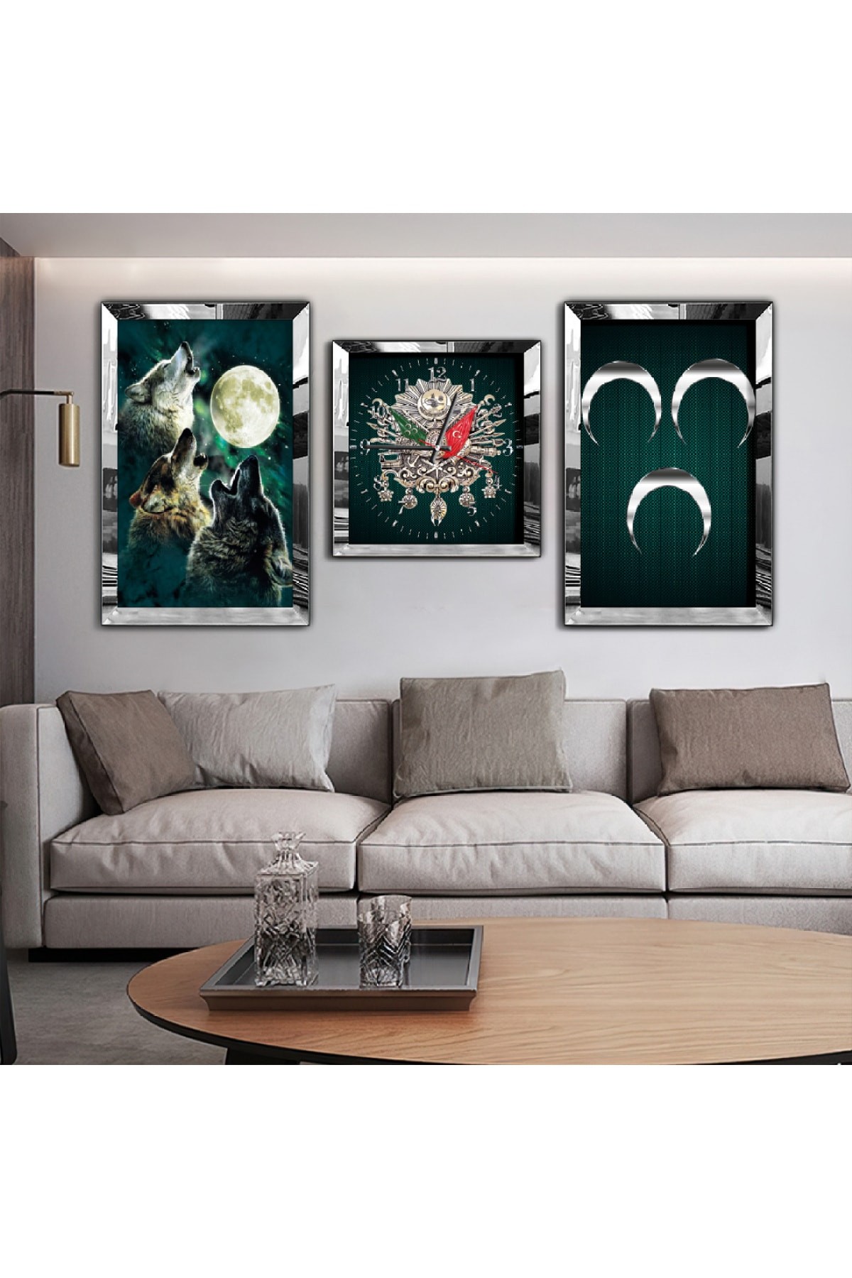 Sanat Tablosu Osmanlı Tuğrası Aynalı Gold Pleksi Çerçeveli MDF Tablo Ve Saat Seti