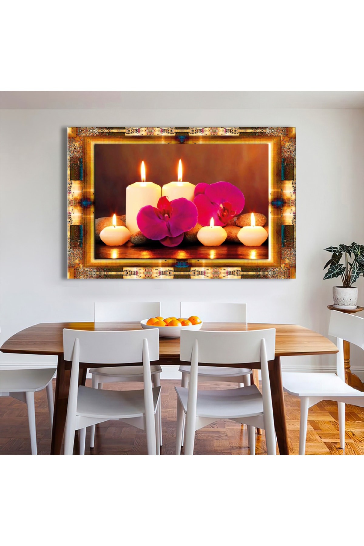 Yanan Mum Ahşap Şase Dijital Baskı Kanvas Tablo 120X80Cm