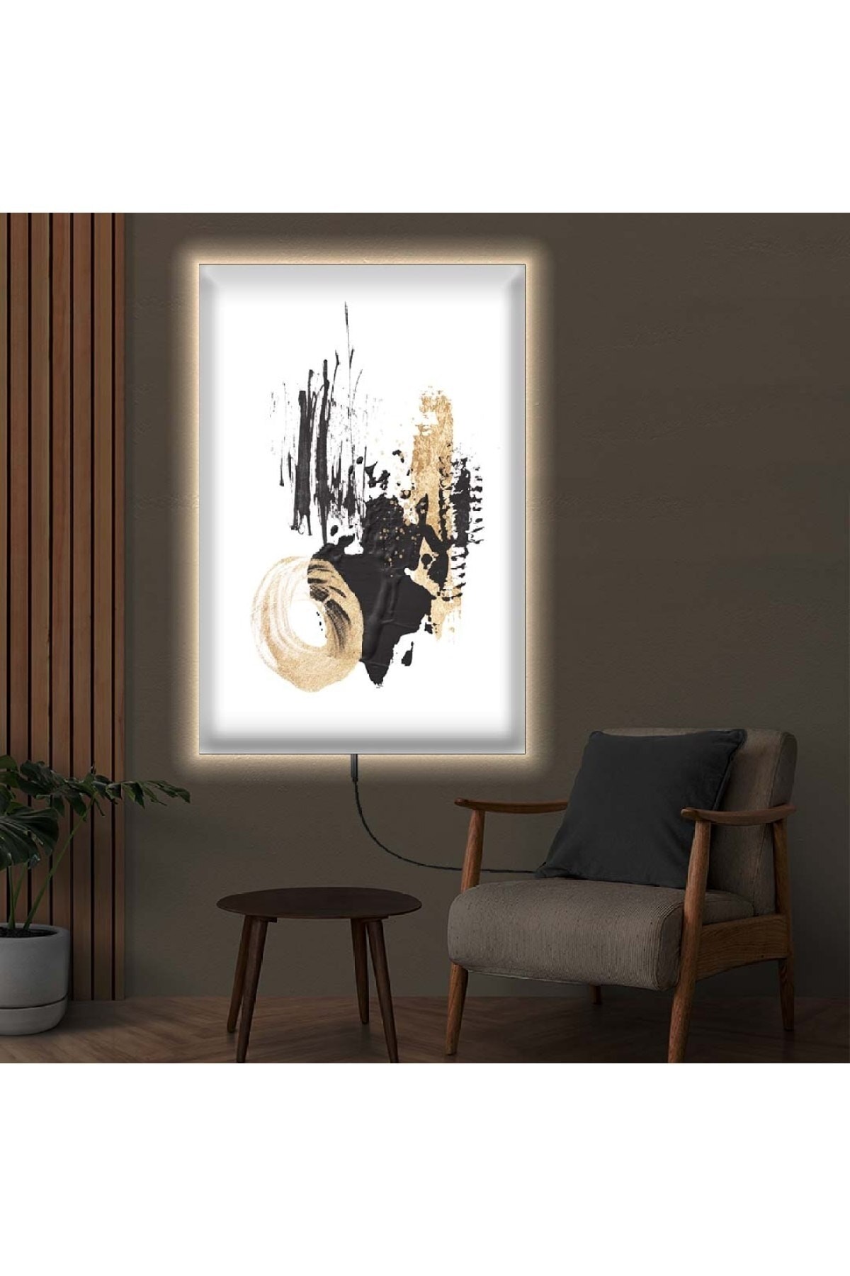 Modern Renkli Ledli Soyut Desen Ahşap Şase Dijital Baskı Kanvas Tablo 50X70Cm