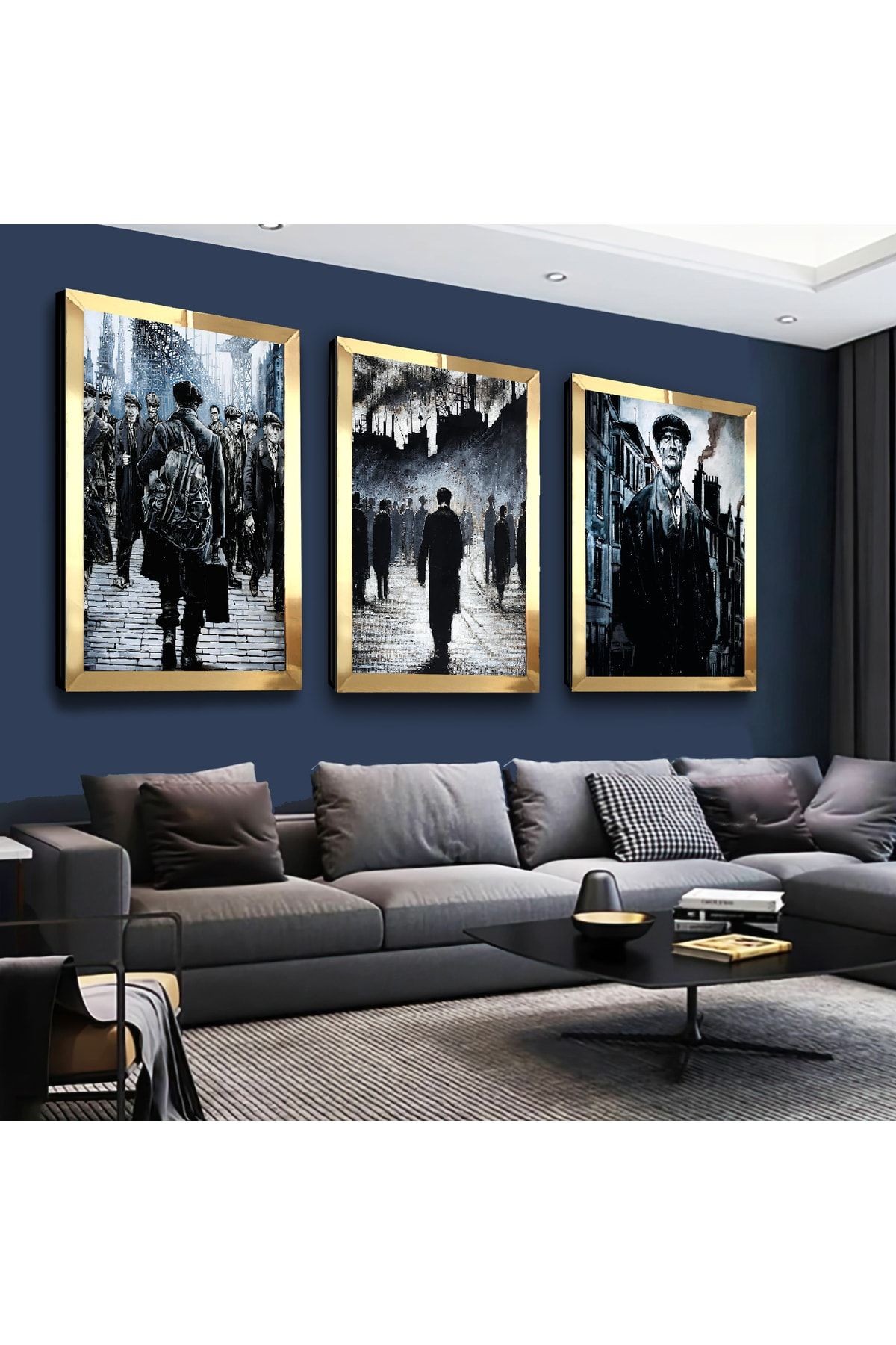 Gold Aynalı Pleksi Çerçeveli Işçi Emek Üçlü Mdf Tablo Seti