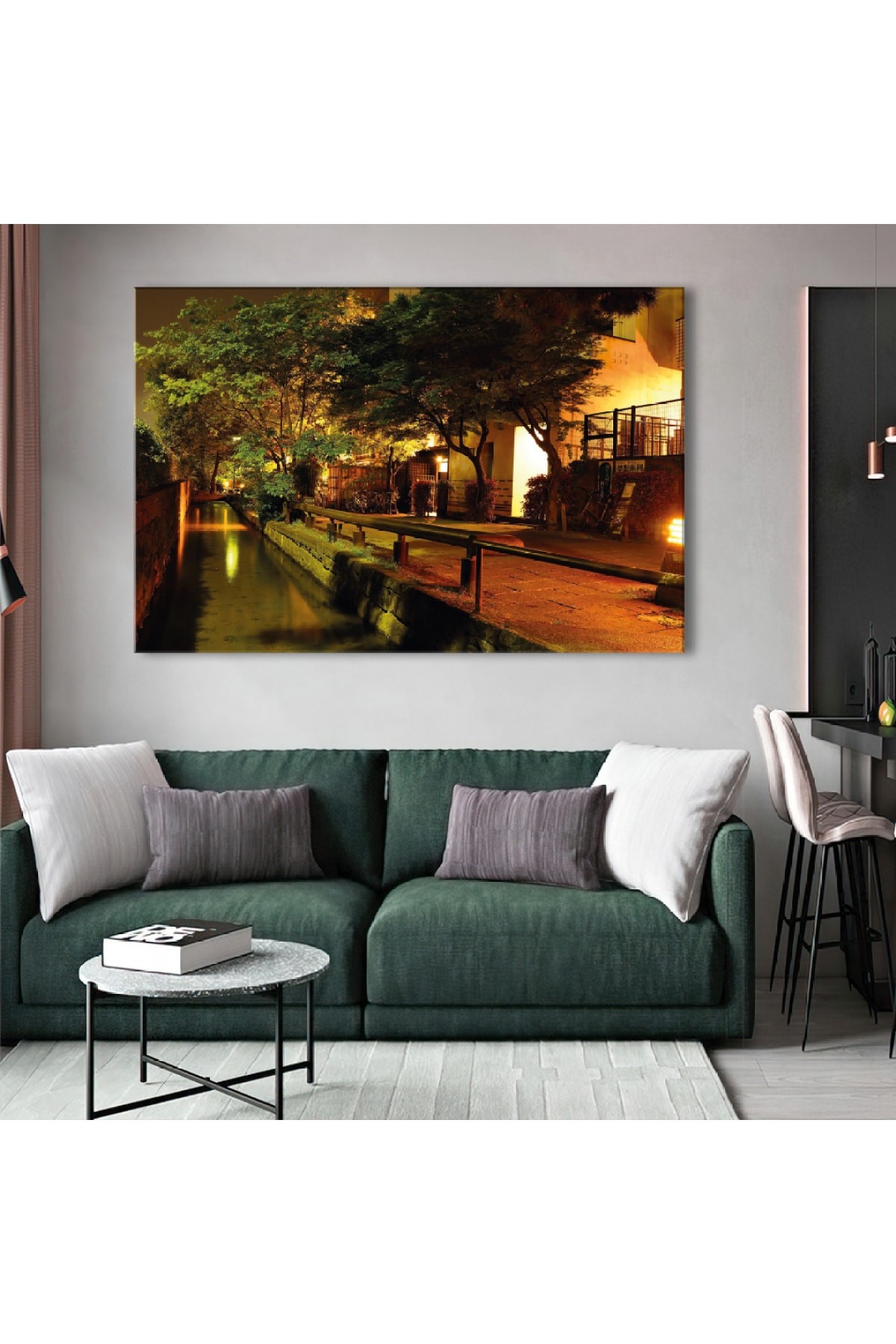 Şehir Manzara Ahşap Şase Dijital Baskı Kanvas Tablo 120X80Cm