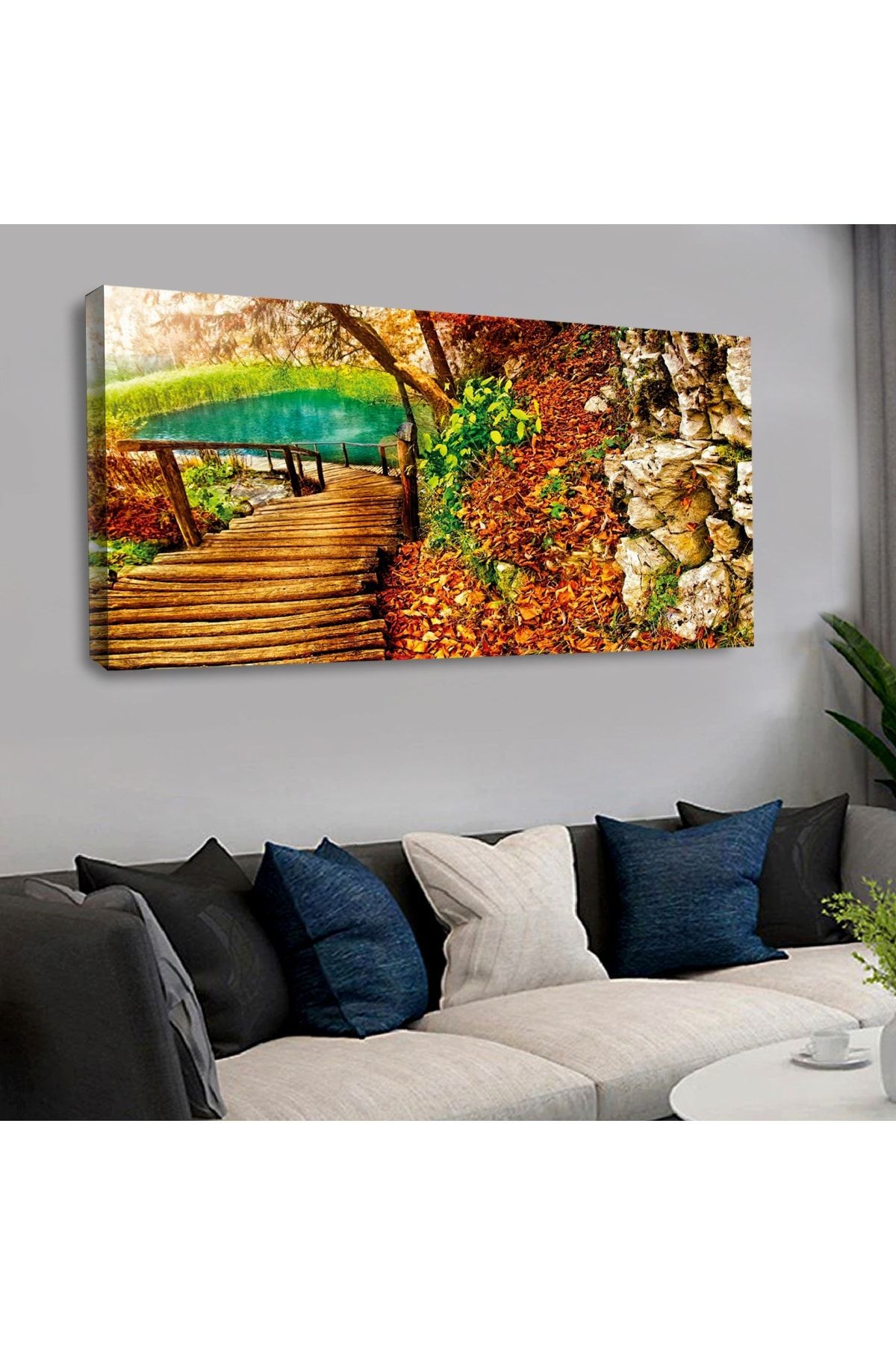 120 X 60 Cm Kanvas Göl Kenarı Manzara Tablo