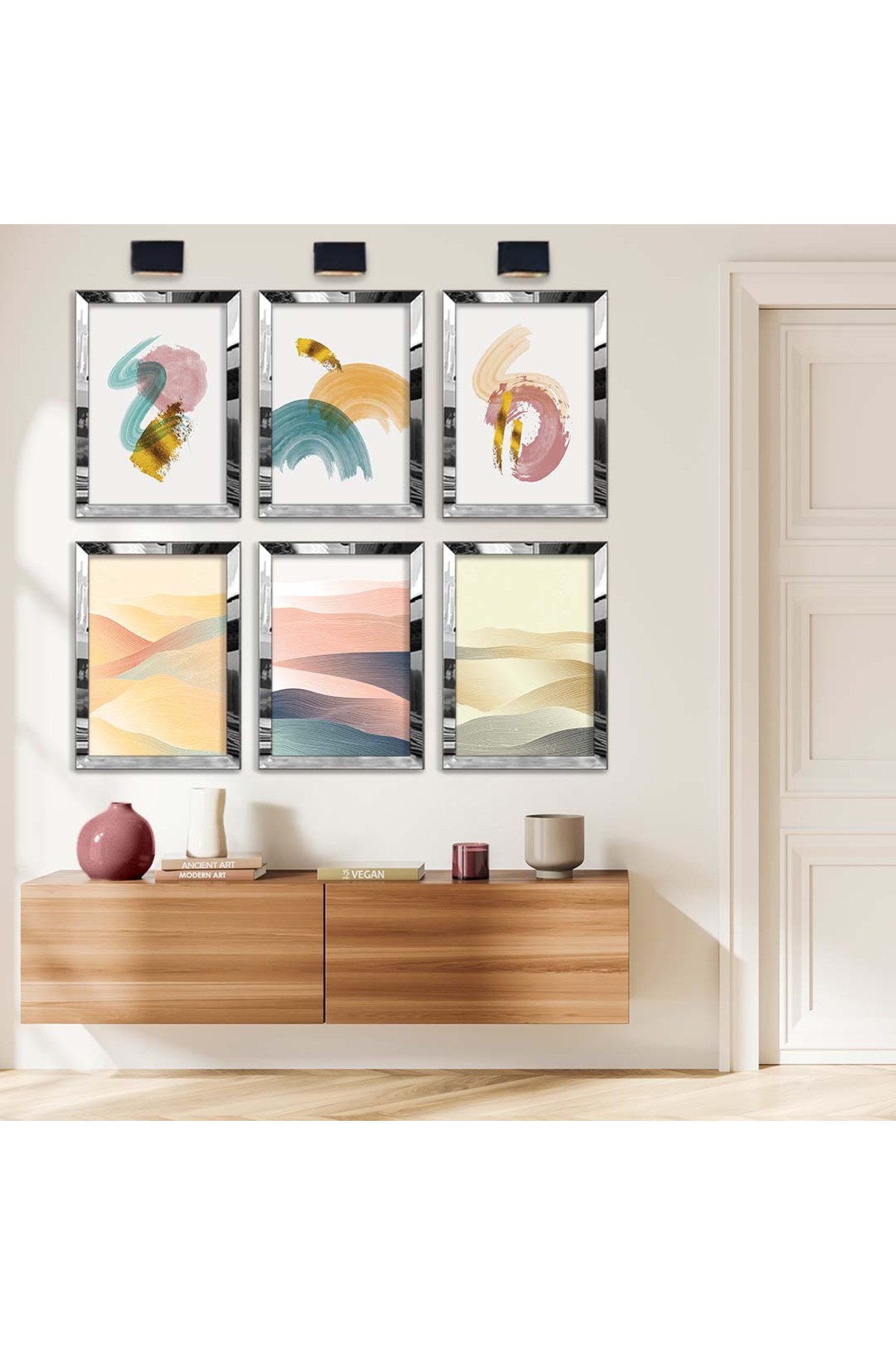 Modern Tablo Soyut Çizim Modern Tema 6'Lı Pleksi Kenar Solmaz MDF Tablo Seti