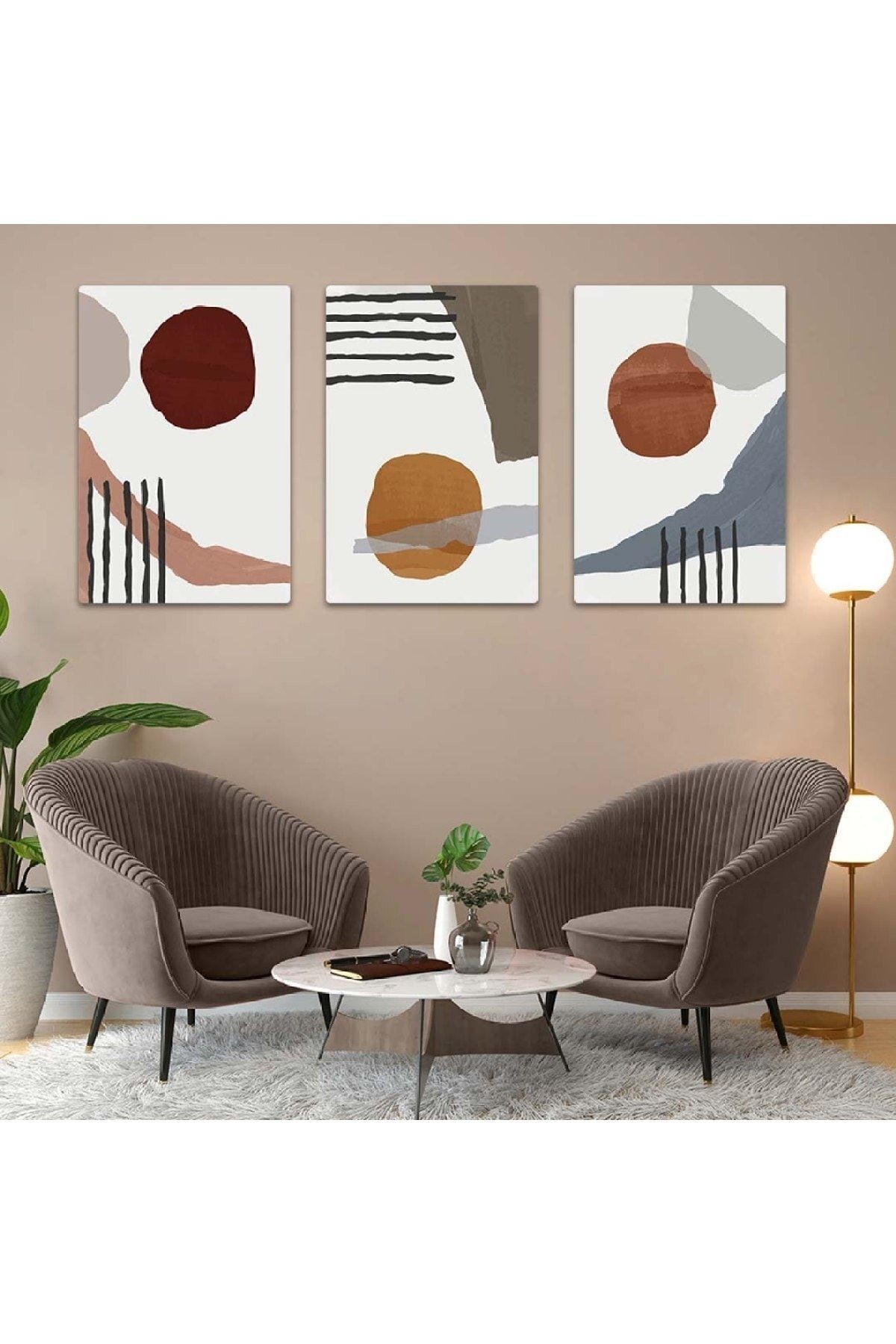 Soyut Desen 3'lü Mdf Tablo Set