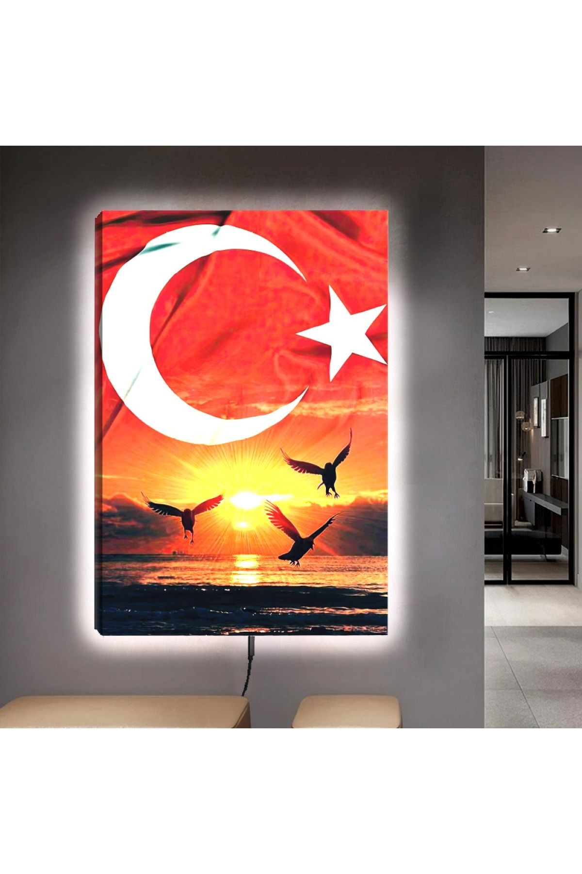 Ledli 90x60 Türk Bayrağı Kanvas Tablo