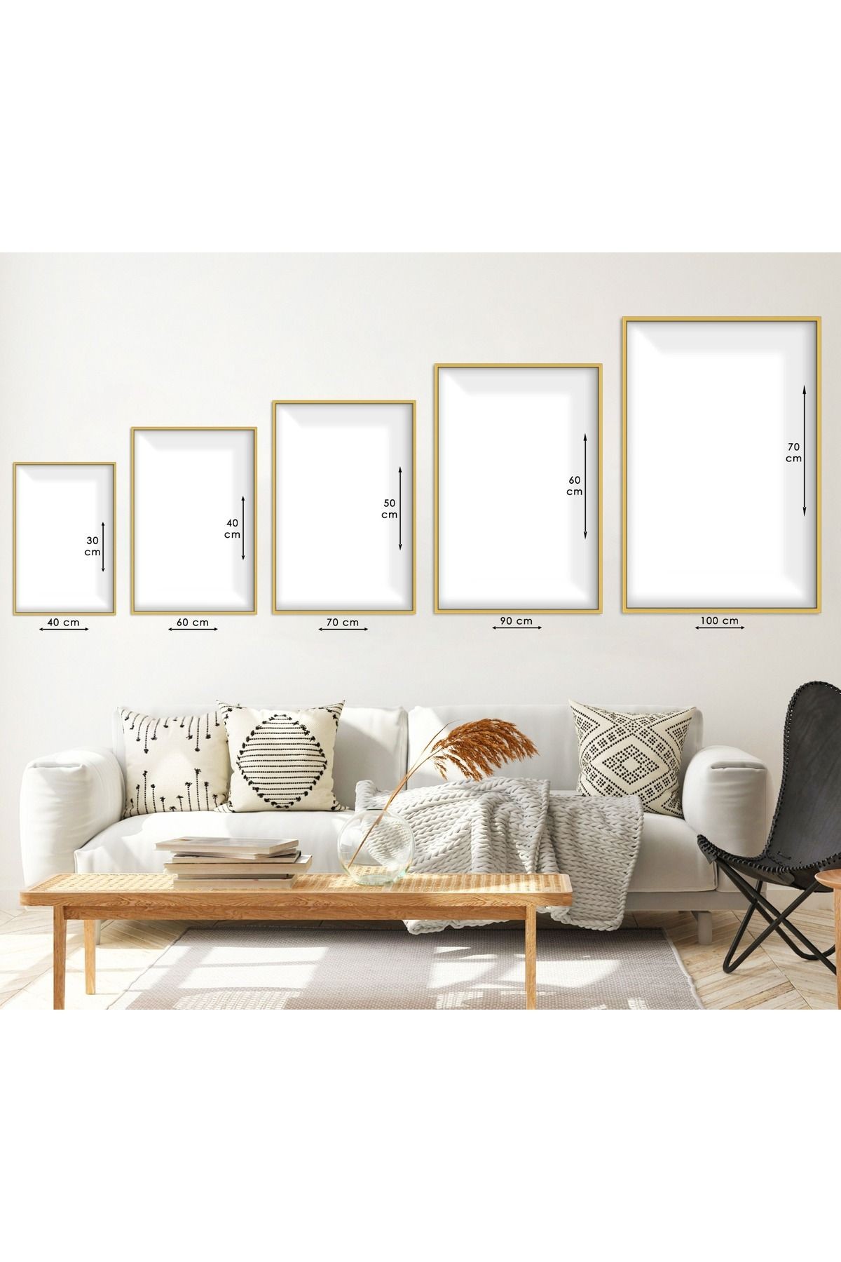 Gold Metal Çerçeveli Modern Çizim Keçi Figür Kırılmaz Cam Tablo