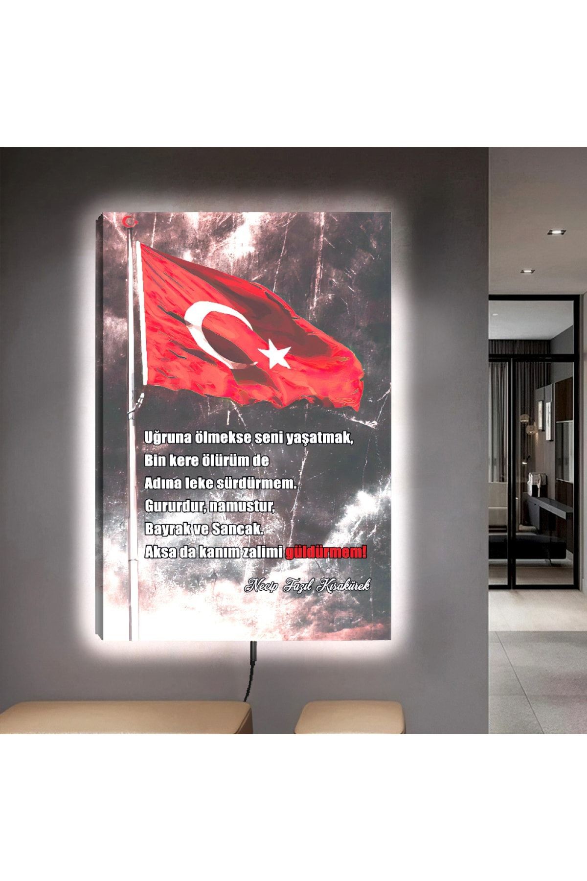 Ledli 90x60 Türk Bayrağı Kanvas Tablo