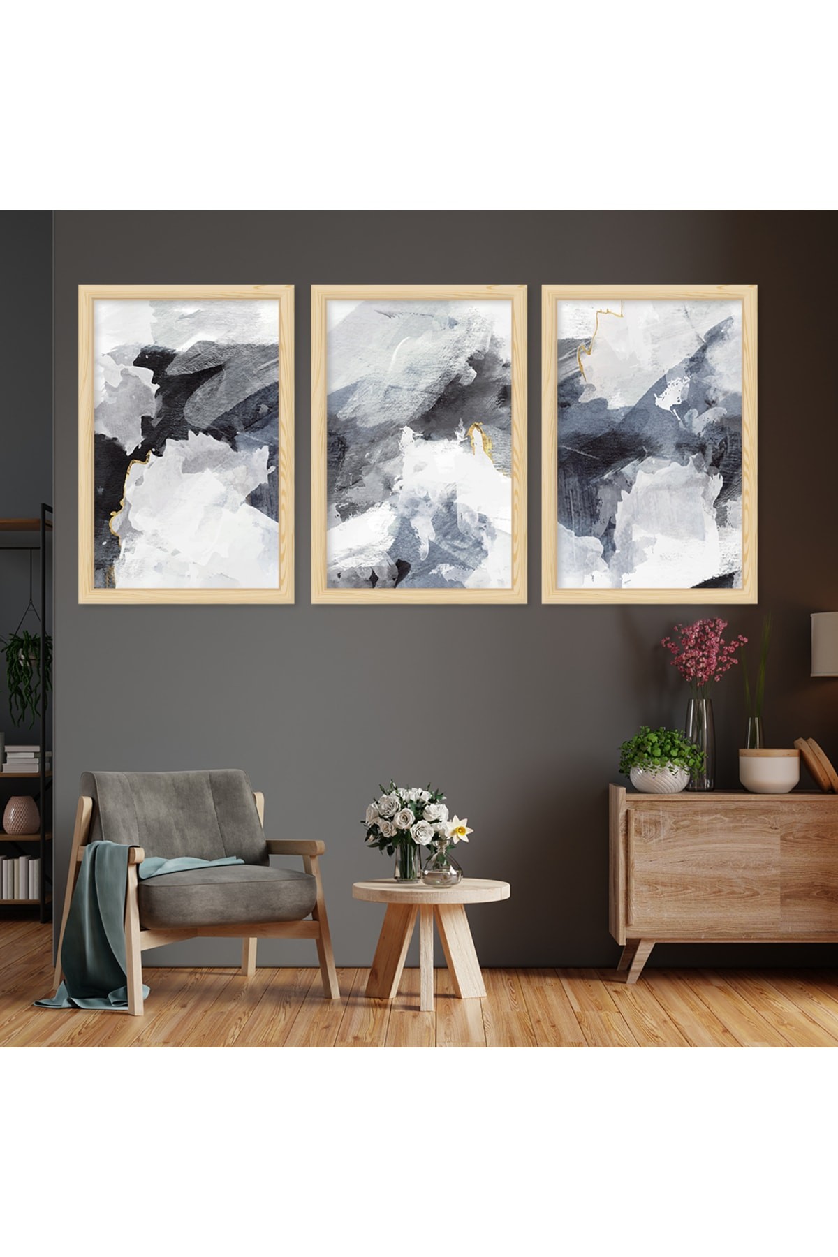 Duvar Sanatı Huzur Ahşap Çerçeveli Kolaj Çizim Modern Tablo