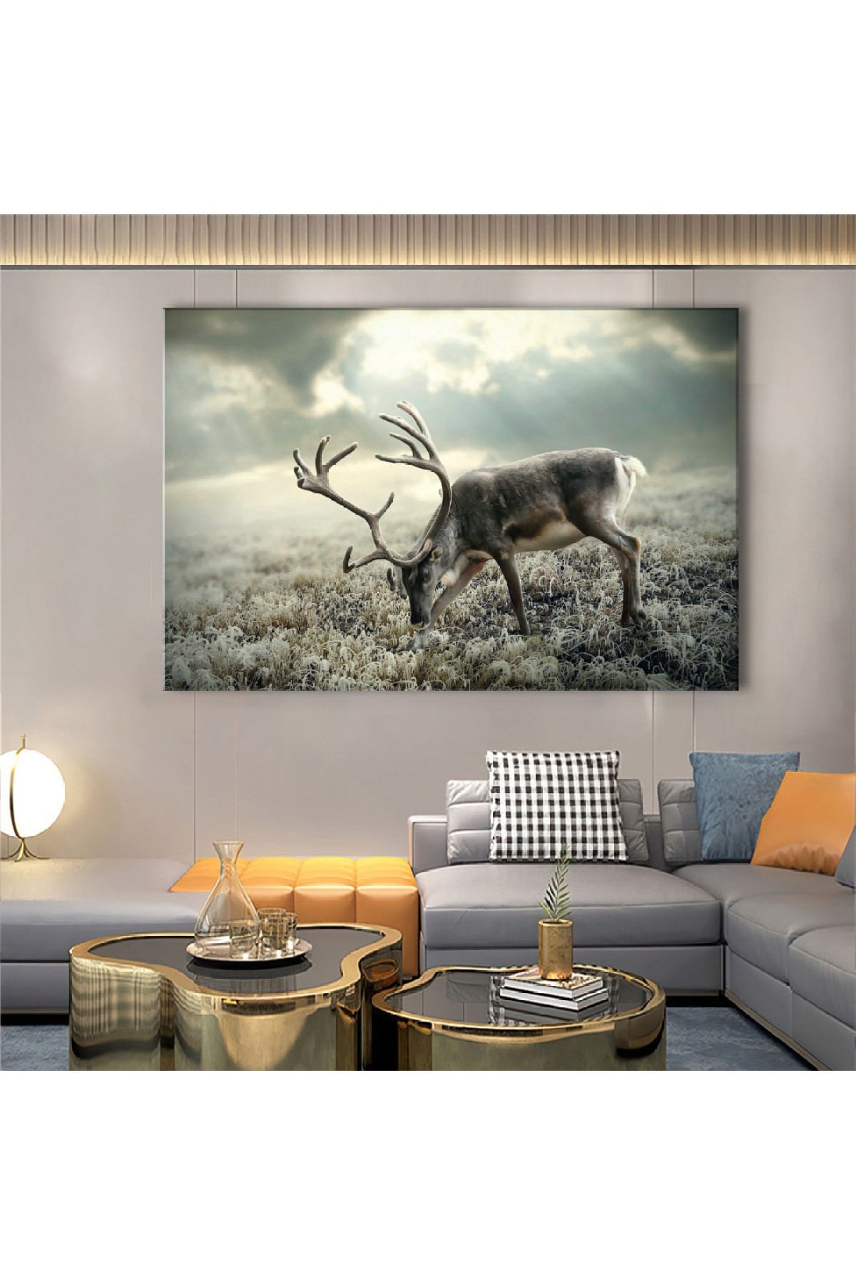 Hayvanlar Alemi Geyik Ahşap Şase Dijital Baskı Kanvas Tablo 120X80Cm