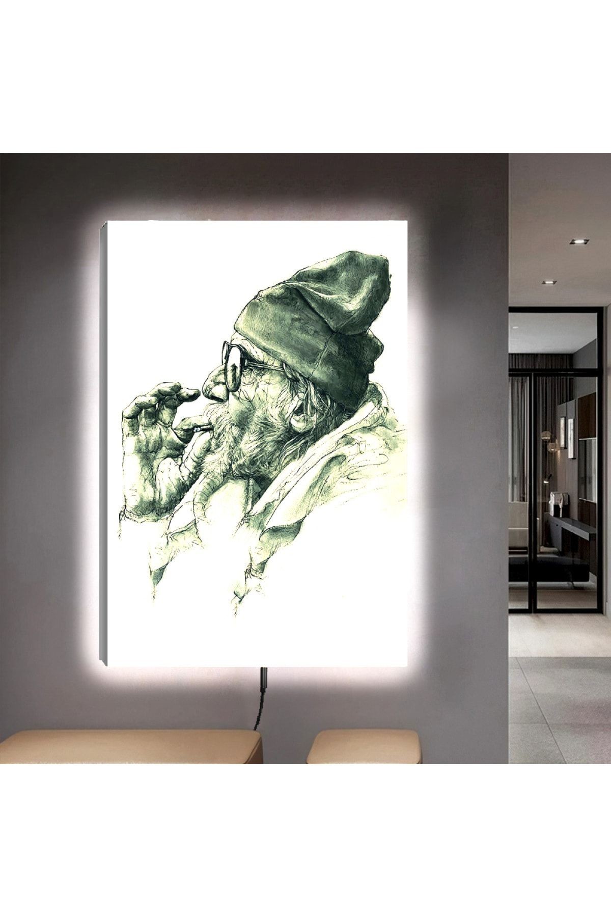 Ledli 90x60 Tarz Yaşlı Adam Kanvas Tablo