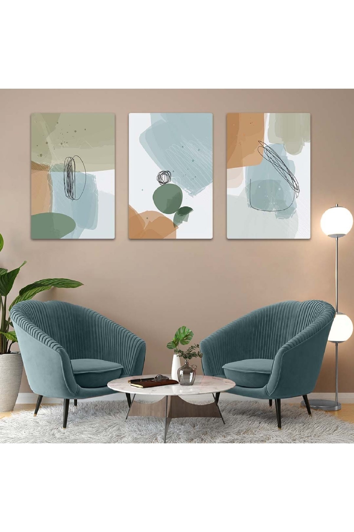 Canlı Tasarım Soyut Desen 3'Lü Solmaz MDF Tablo Set