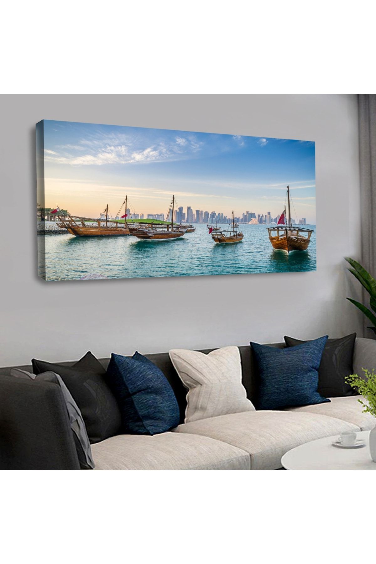 120 X 60 Saatli Kanvas Ağaç Gemi Tablo