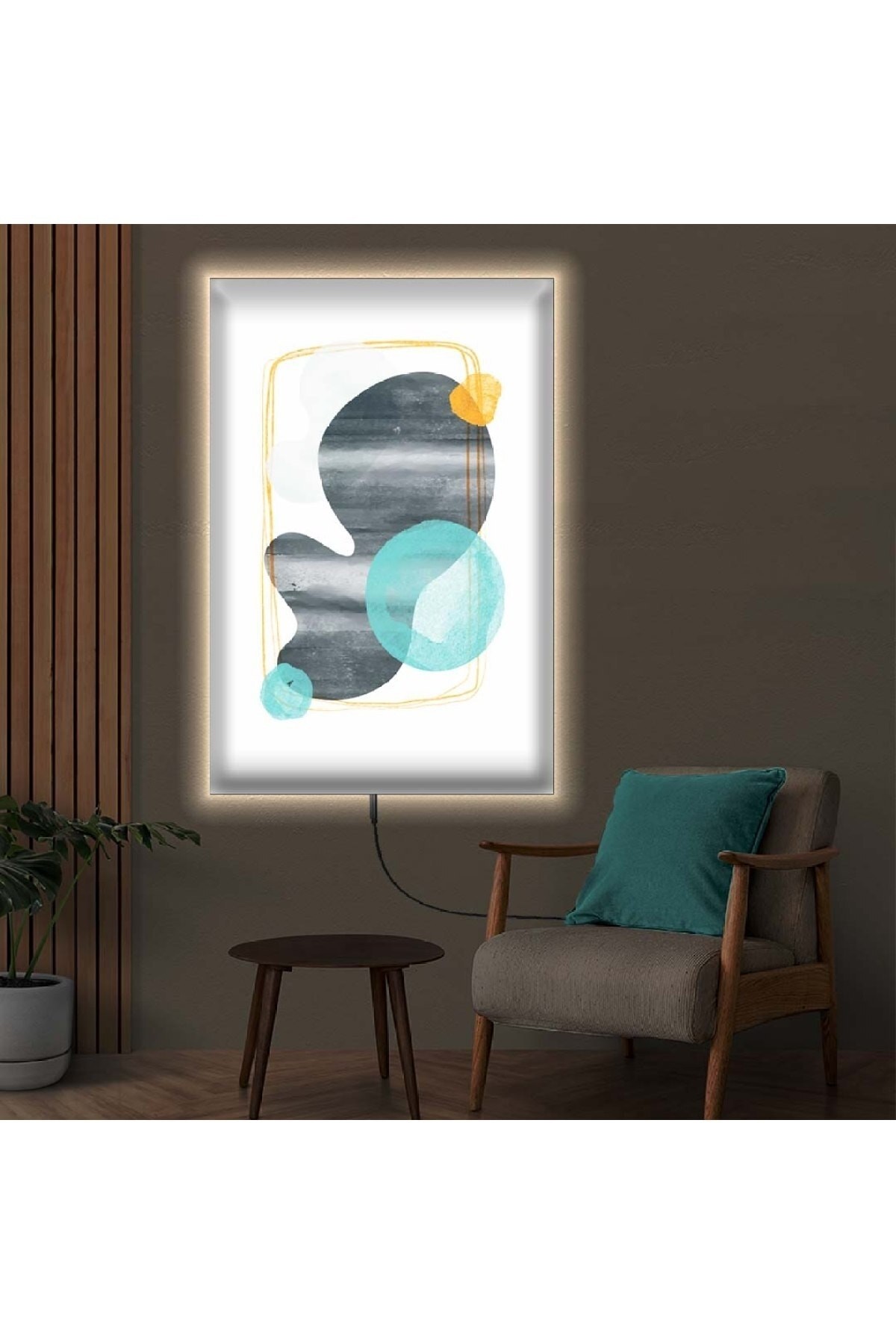 Huzur Ledli Modern Çizim Ahşap Şase Dijital Baskı Kanvas Tablo 70X100Cm