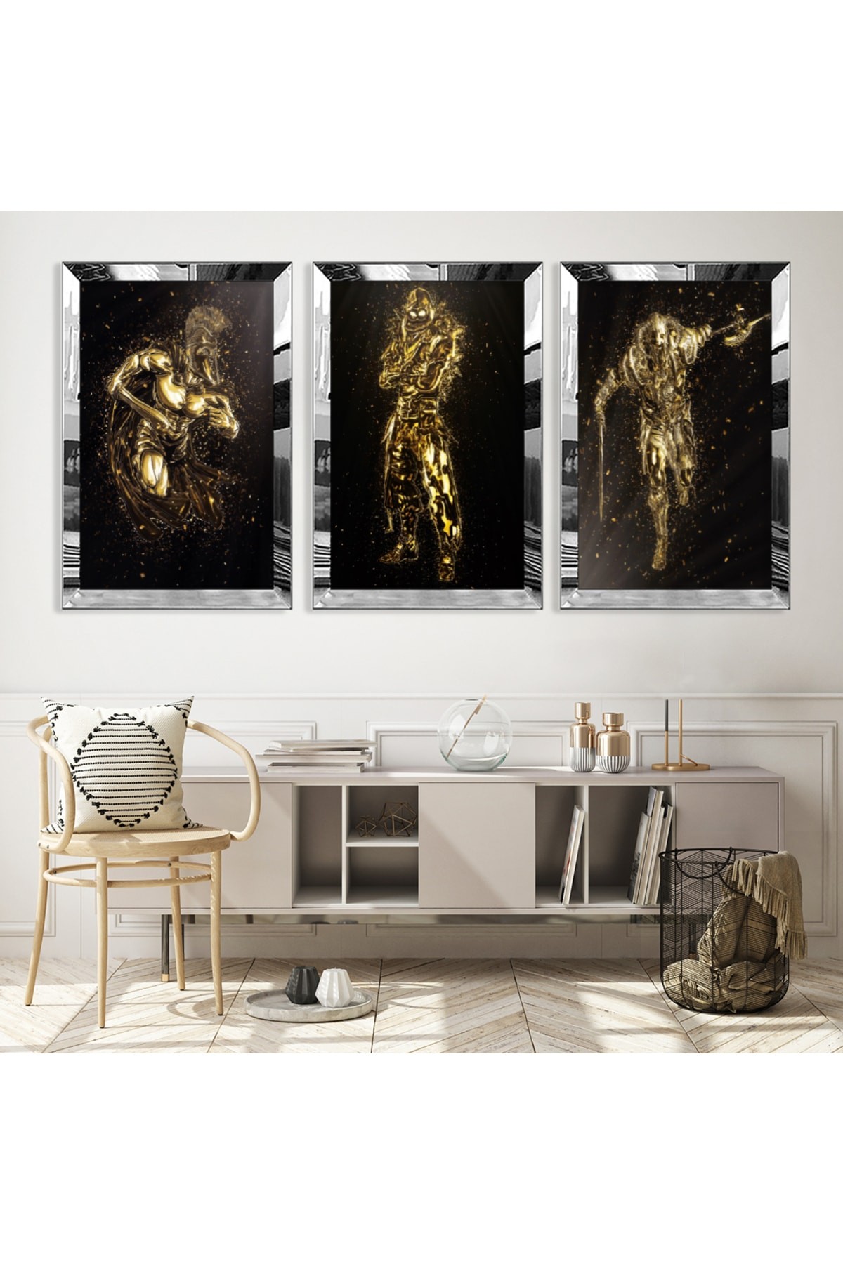 Altın Modern Gold Pleksi Kenar 3'Lü Solmaz MDF Tablo Seti
