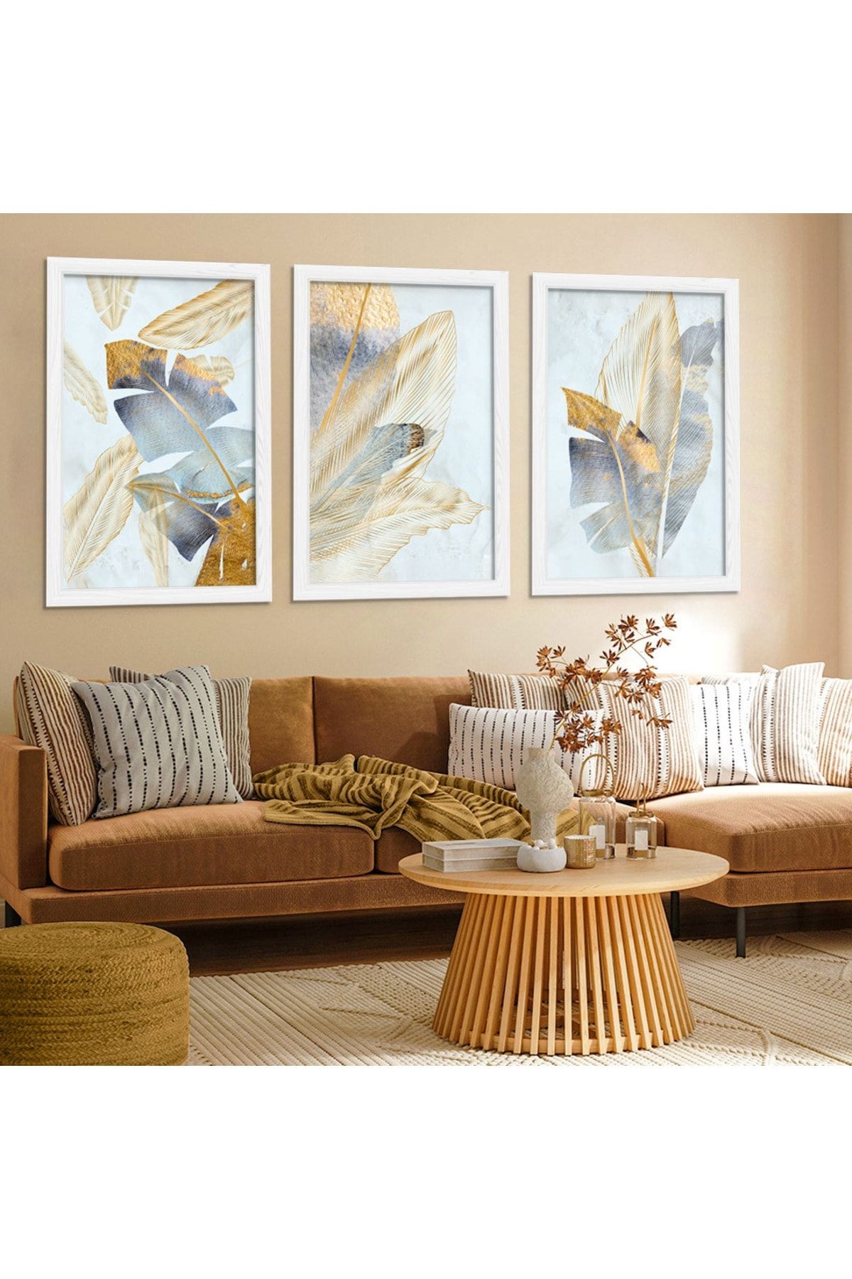 Beyaz Ahşap Çerçeveli Kolaj Çizim Modern Tablo