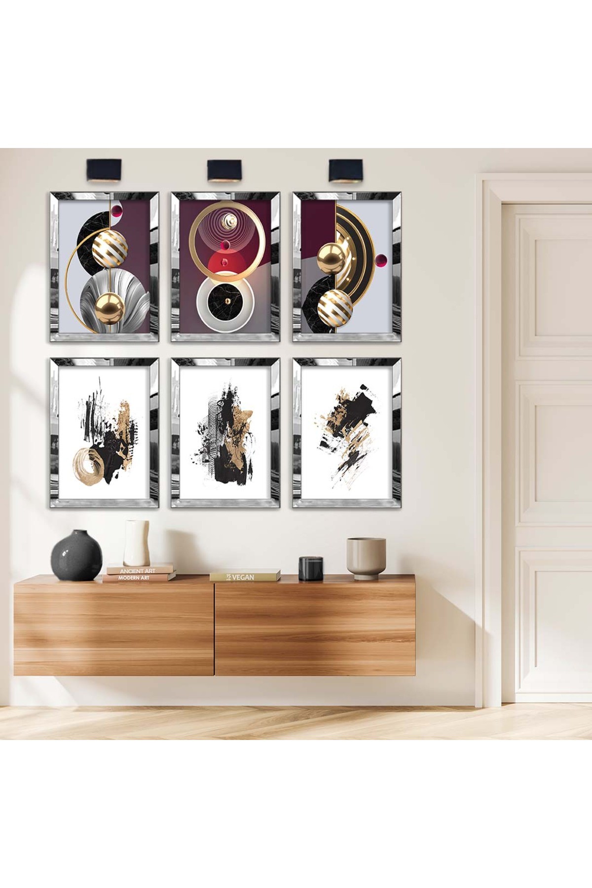 Geometrik Çizim Ve Modern Tema 6'Lı Pleksi Kenar Solmaz MDF Tablo Seti