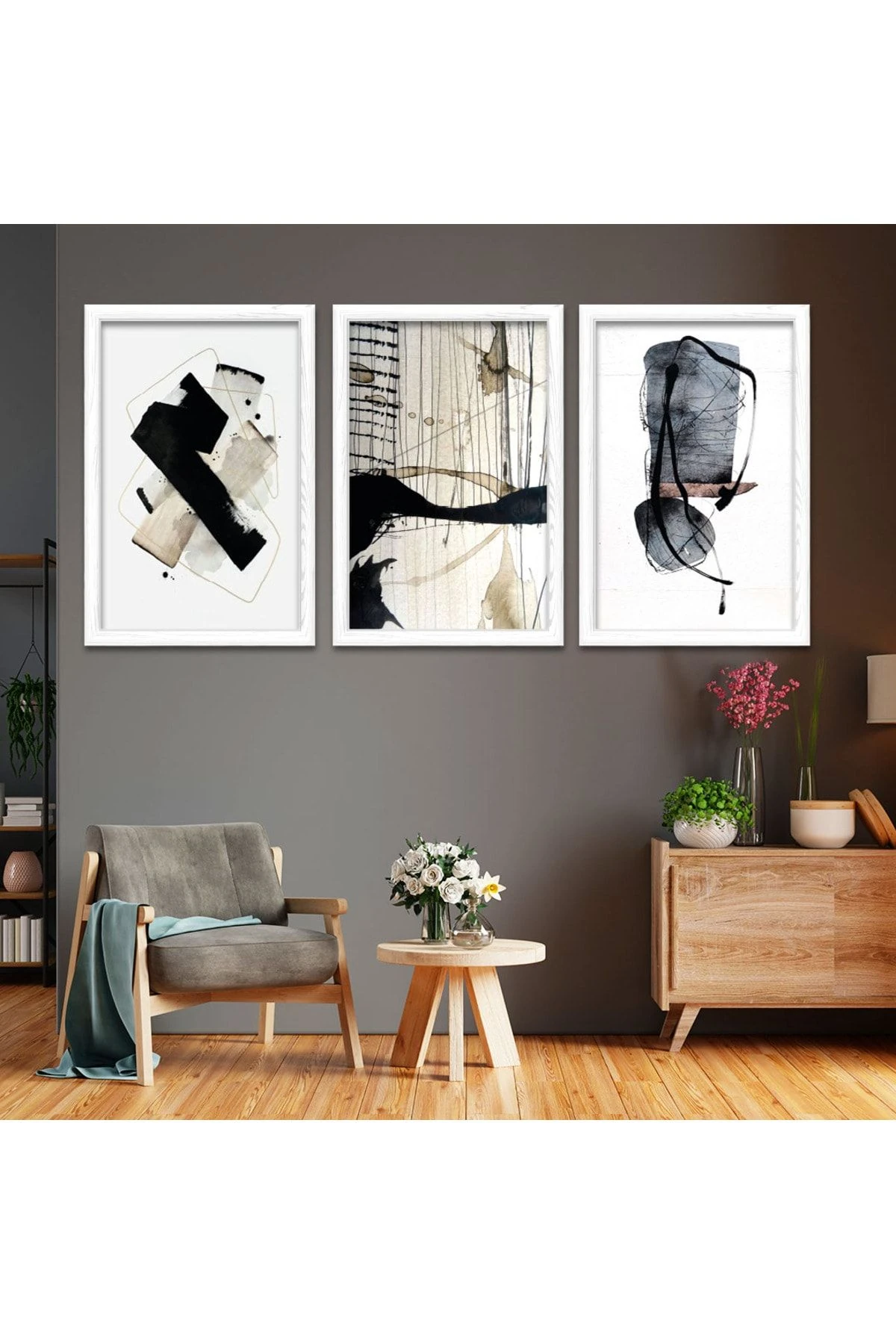 Beyaz Ahşap Çerçeveli Modern Tablo