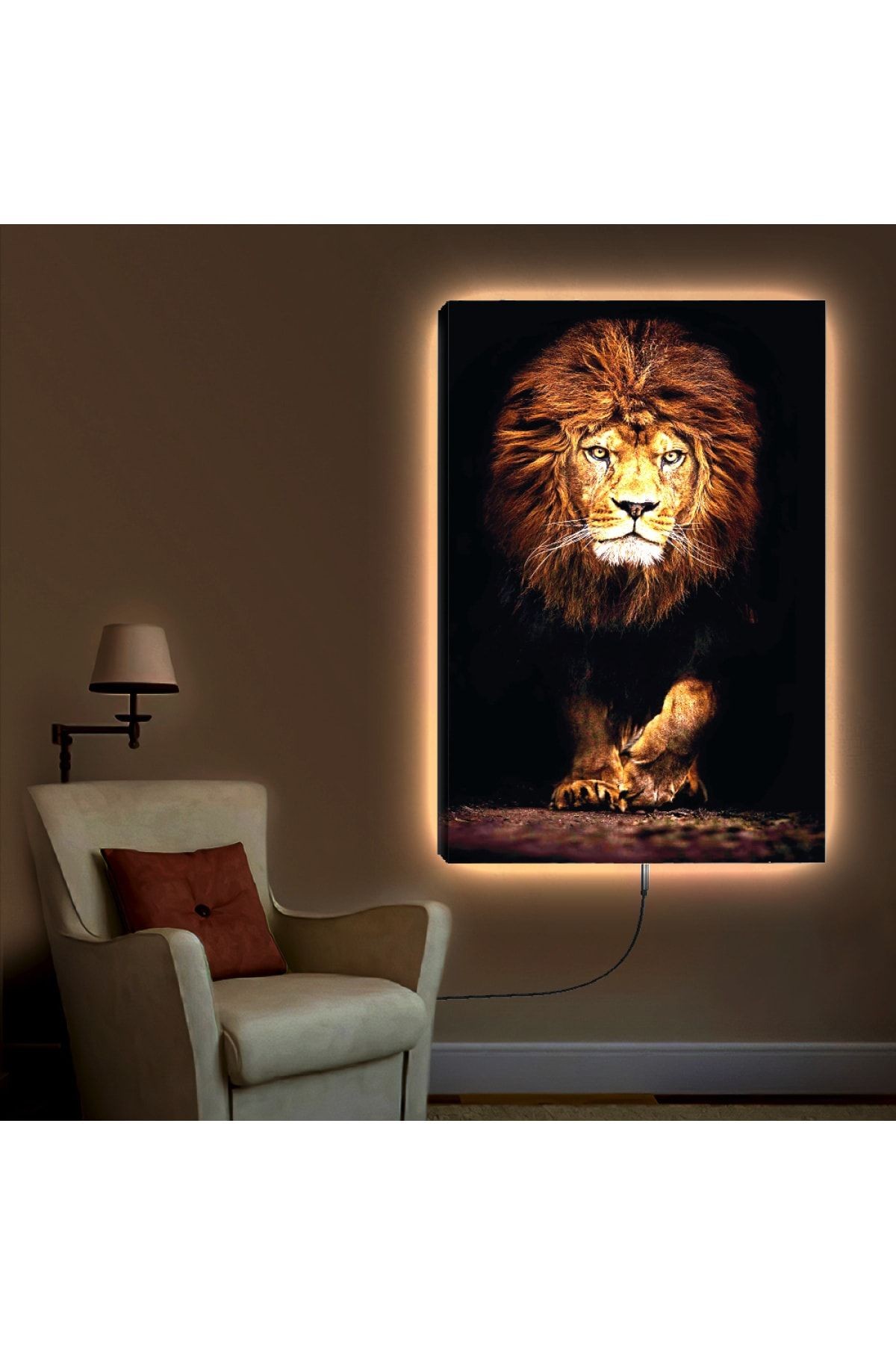 Ledli 90x60 Hayvanlar Alemi Aslan Kanvas Tablo