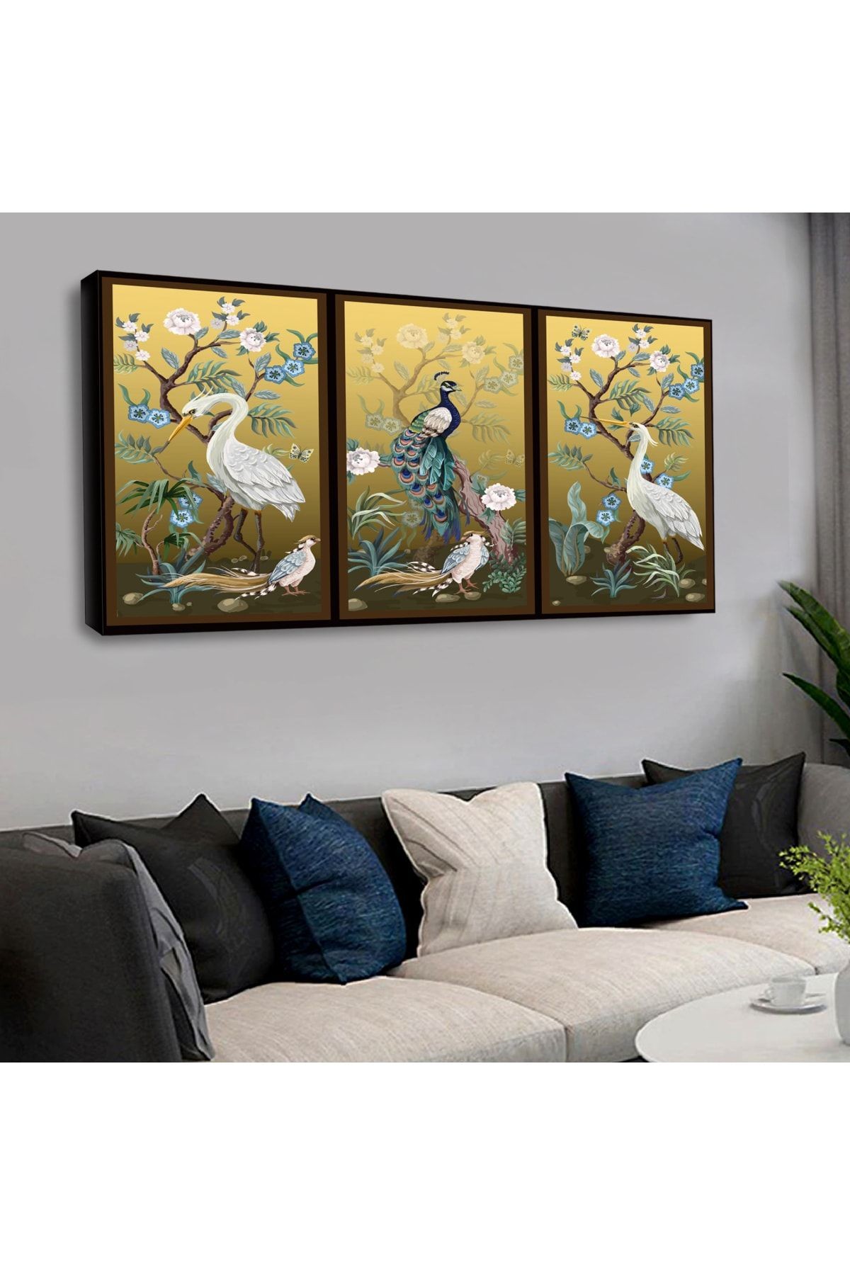 120 X 60 Saatli Kanvas Tavus Kuşu Tablo