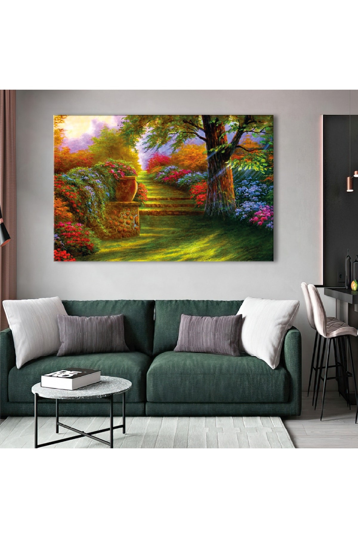 Ilkbahar Yeşil Yol Ahşap Şase Dijital Baskı Kanvas Tablo 120X80Cm