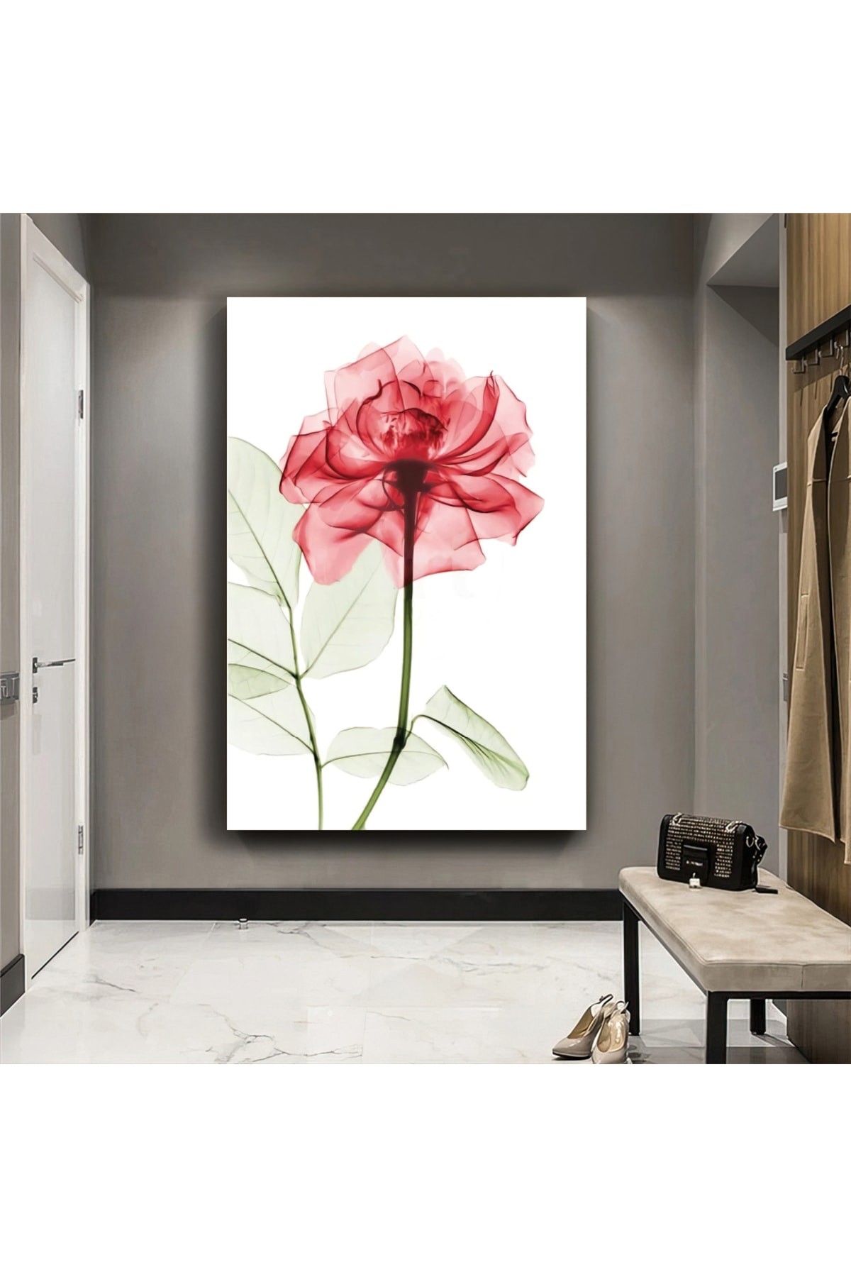 KANVAS BEYAZ ARKA PLANLI PEMBE GÜL TEKLİ TABLO